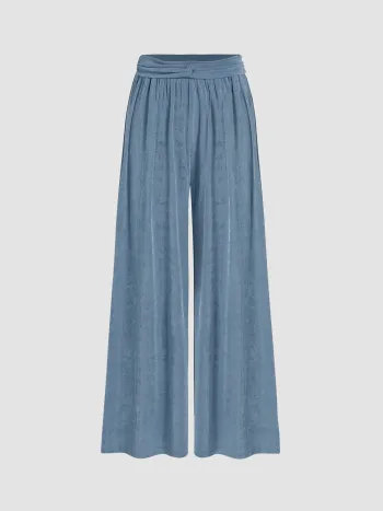 Mid Waist Twist Wide Leg Pants