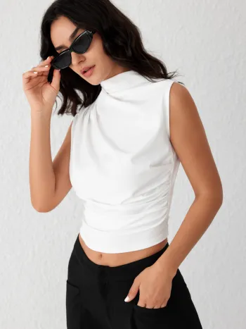 Crop Tops Haut col asymétrique plissé