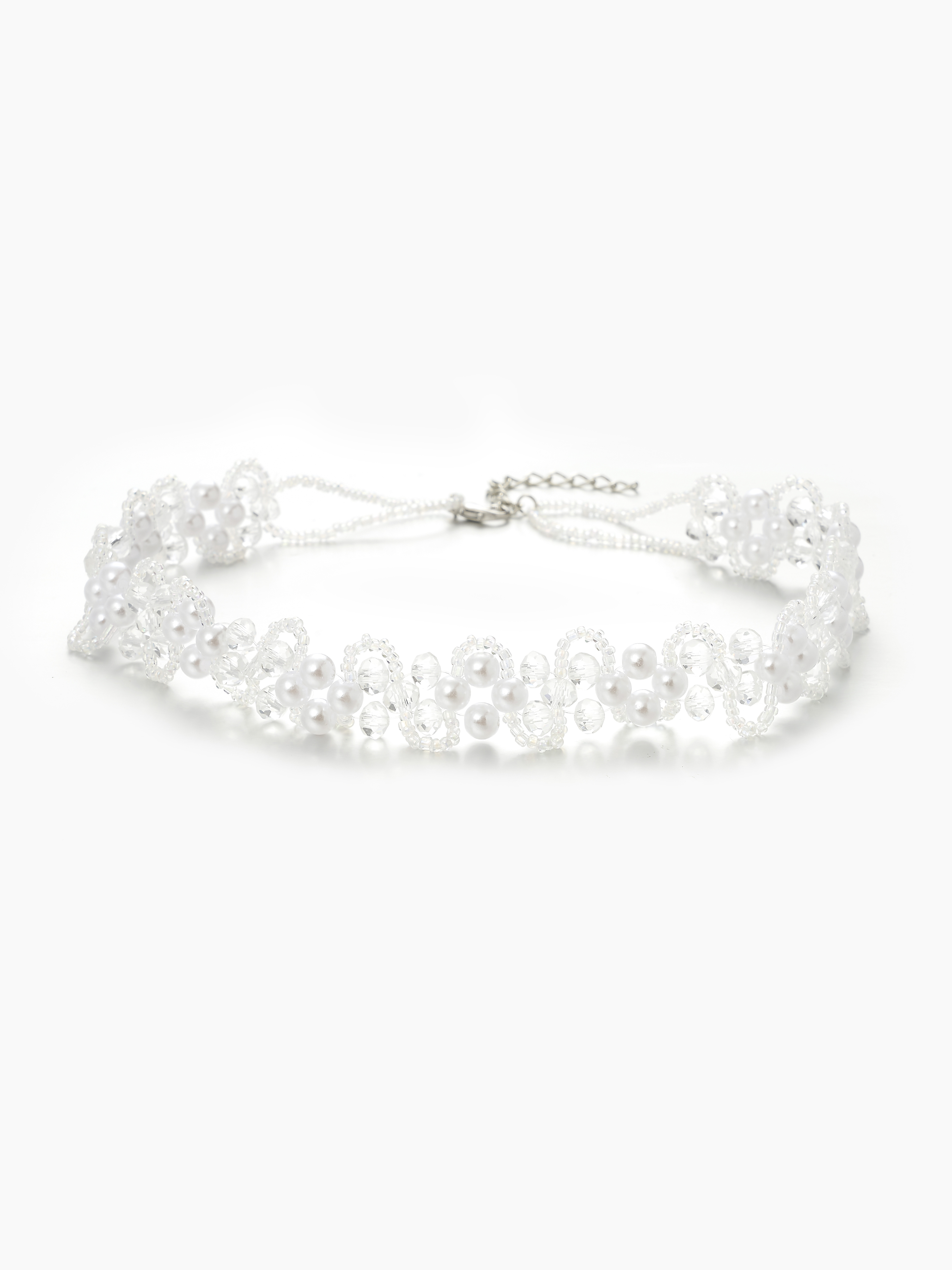 Beaded Artificial Crystal & Faux Pearl Decor Choker Necklace Cider