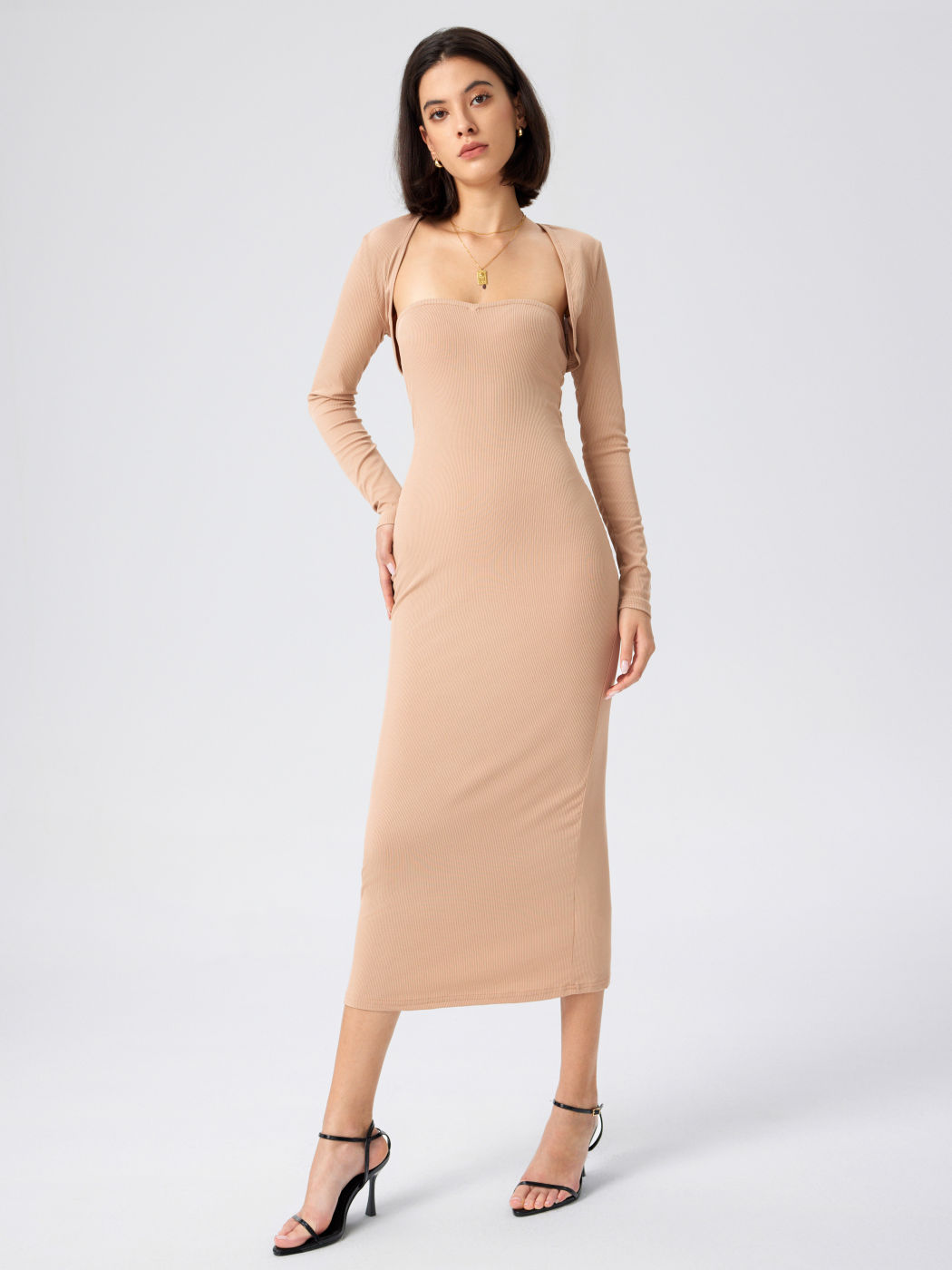 Solid Rib Tube Maxi Dress & Shrug