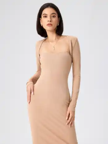 Solid Rib Tube Maxi Dress & Shrug