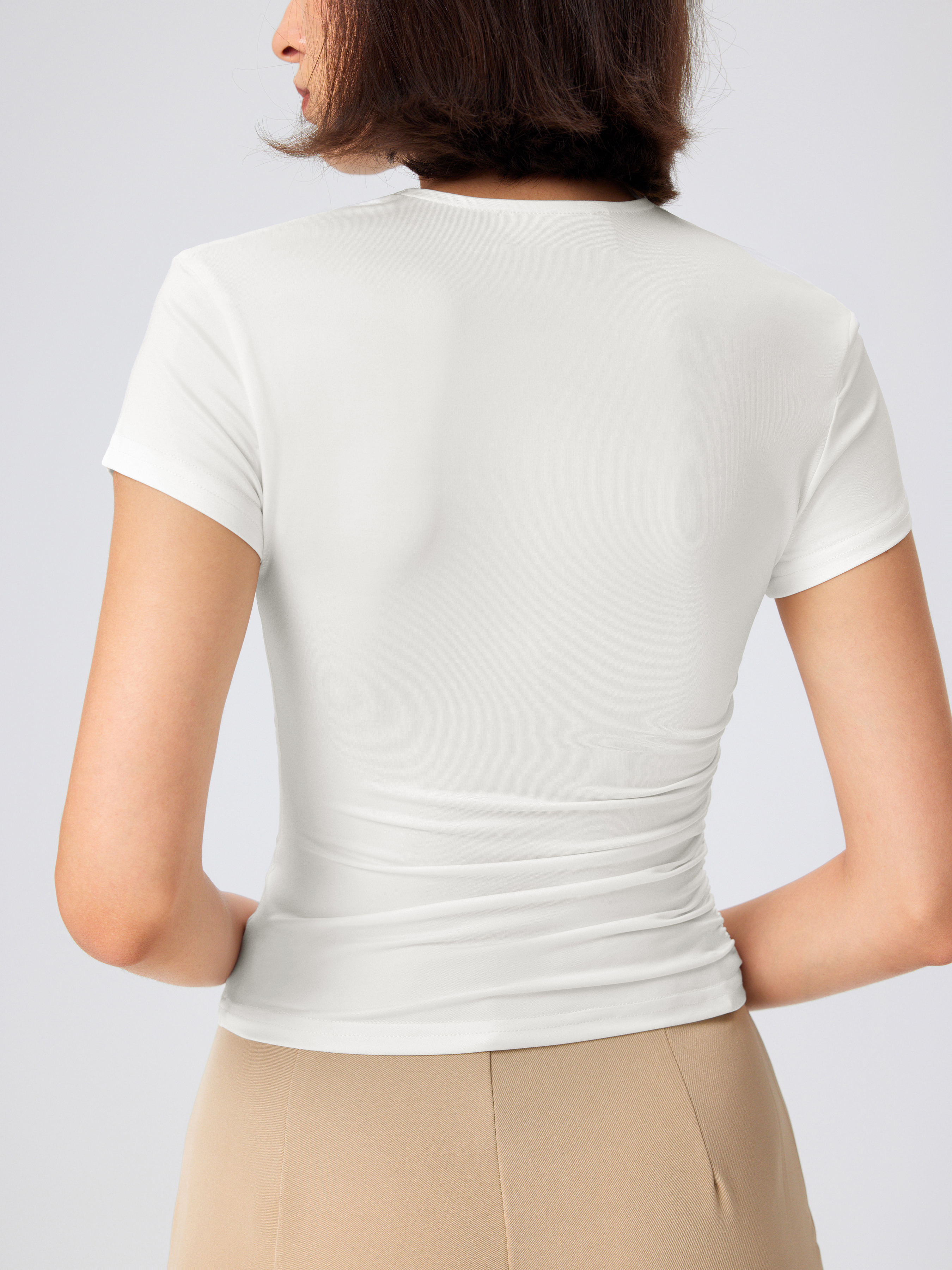 High Neck Ruched Short Sleeve Tee