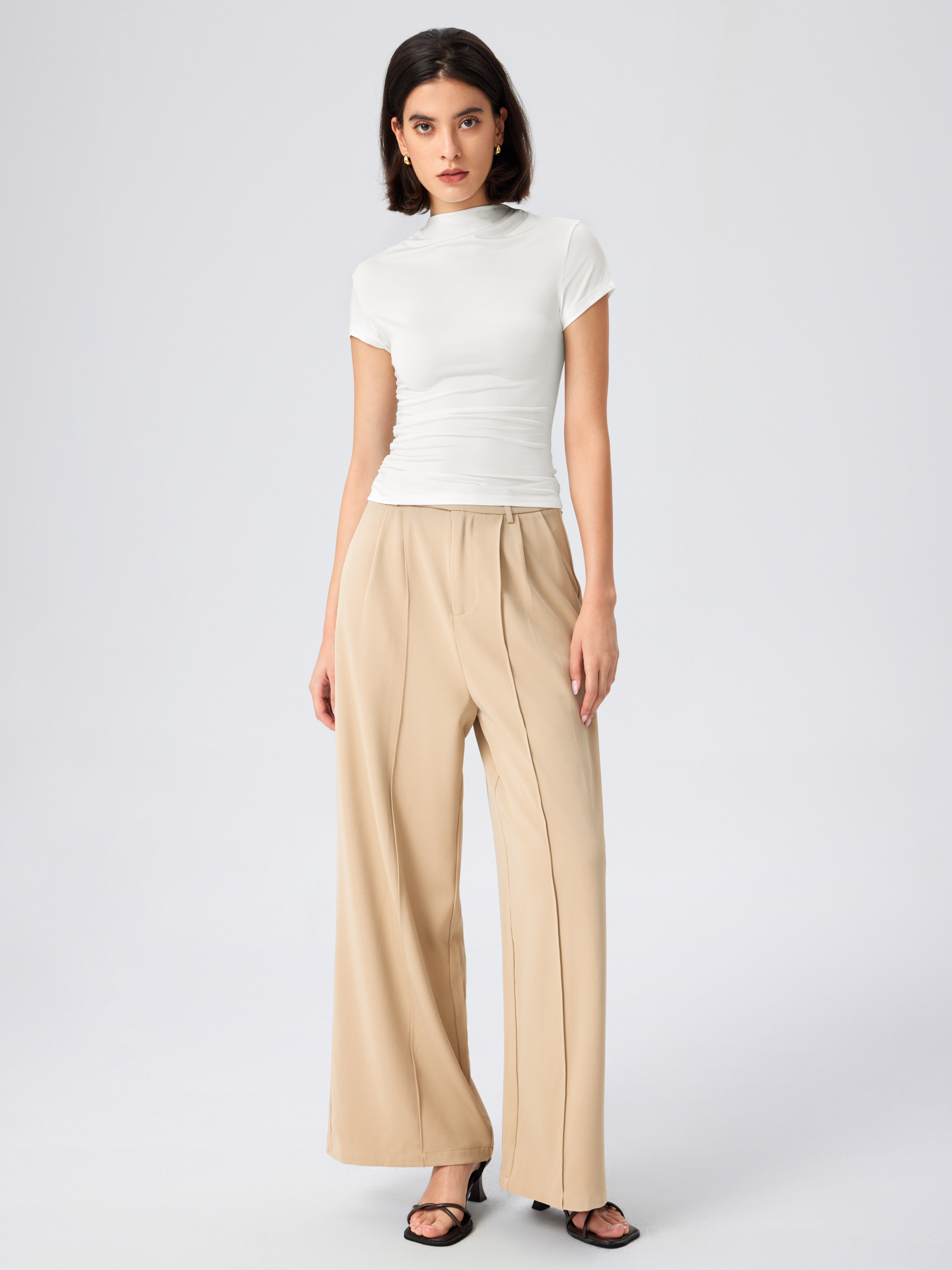 High Neck Ruched Short Sleeve Tee