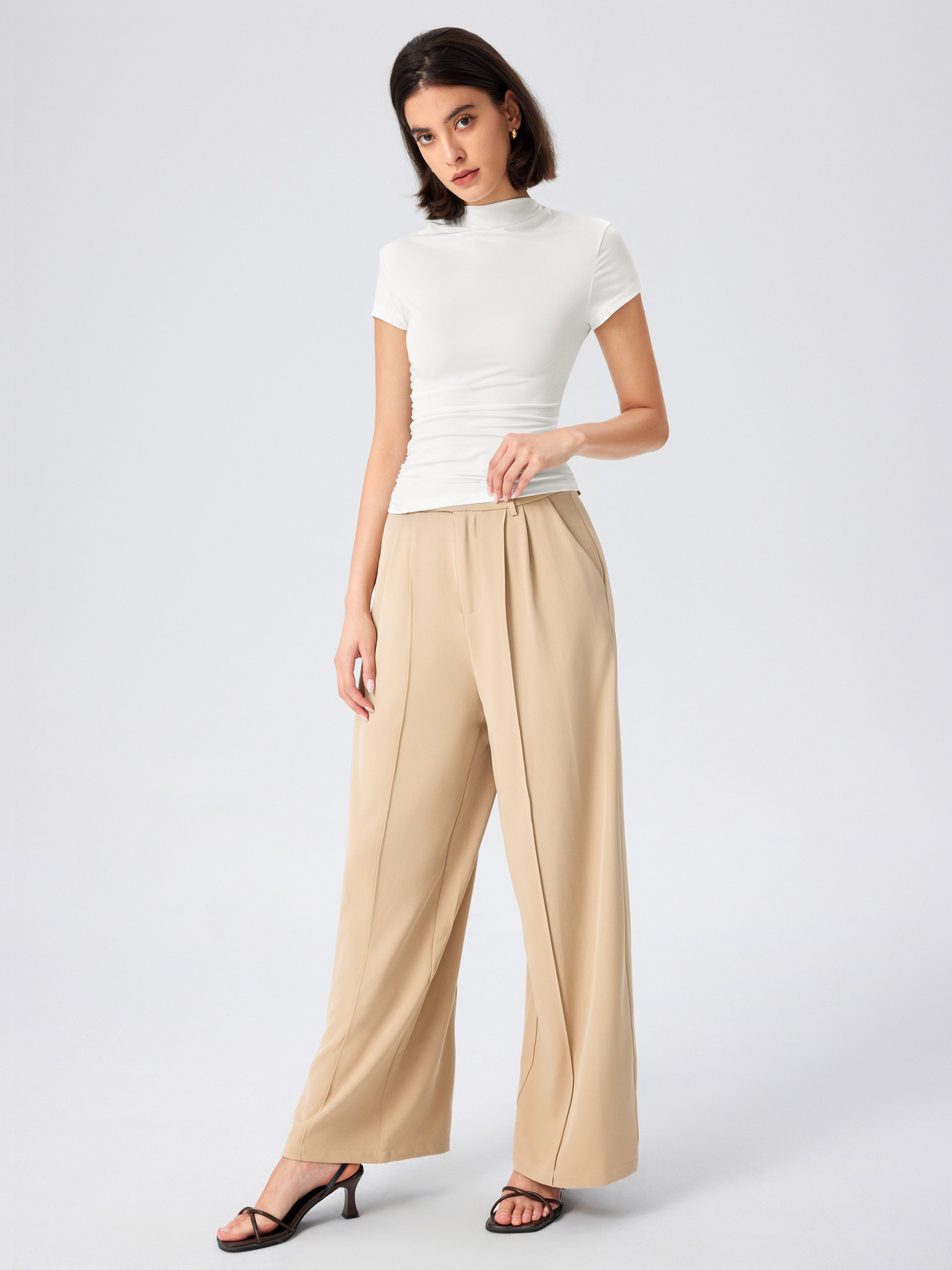 High Neck Ruched Short Sleeve Tee