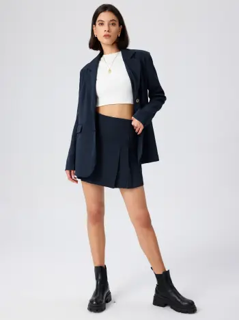Solid Mid Taille Falten Minirock