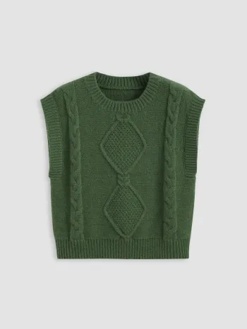 Round Neckline Geometric Knitted Vest