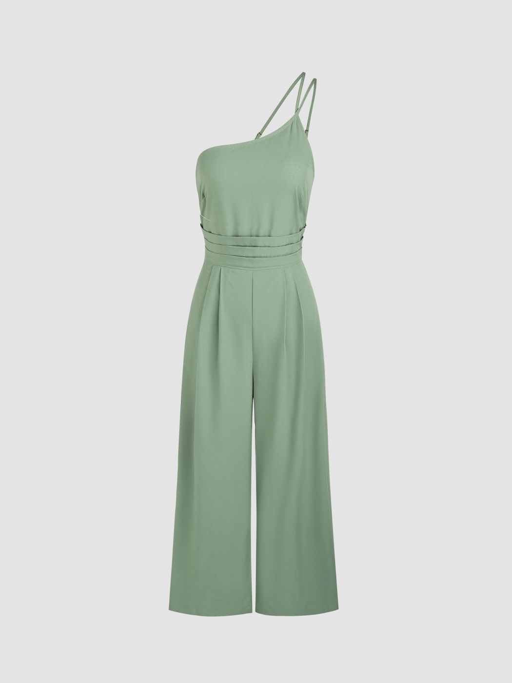Asymmetrical Neck Solid Ruched Jumpsuit - Cider