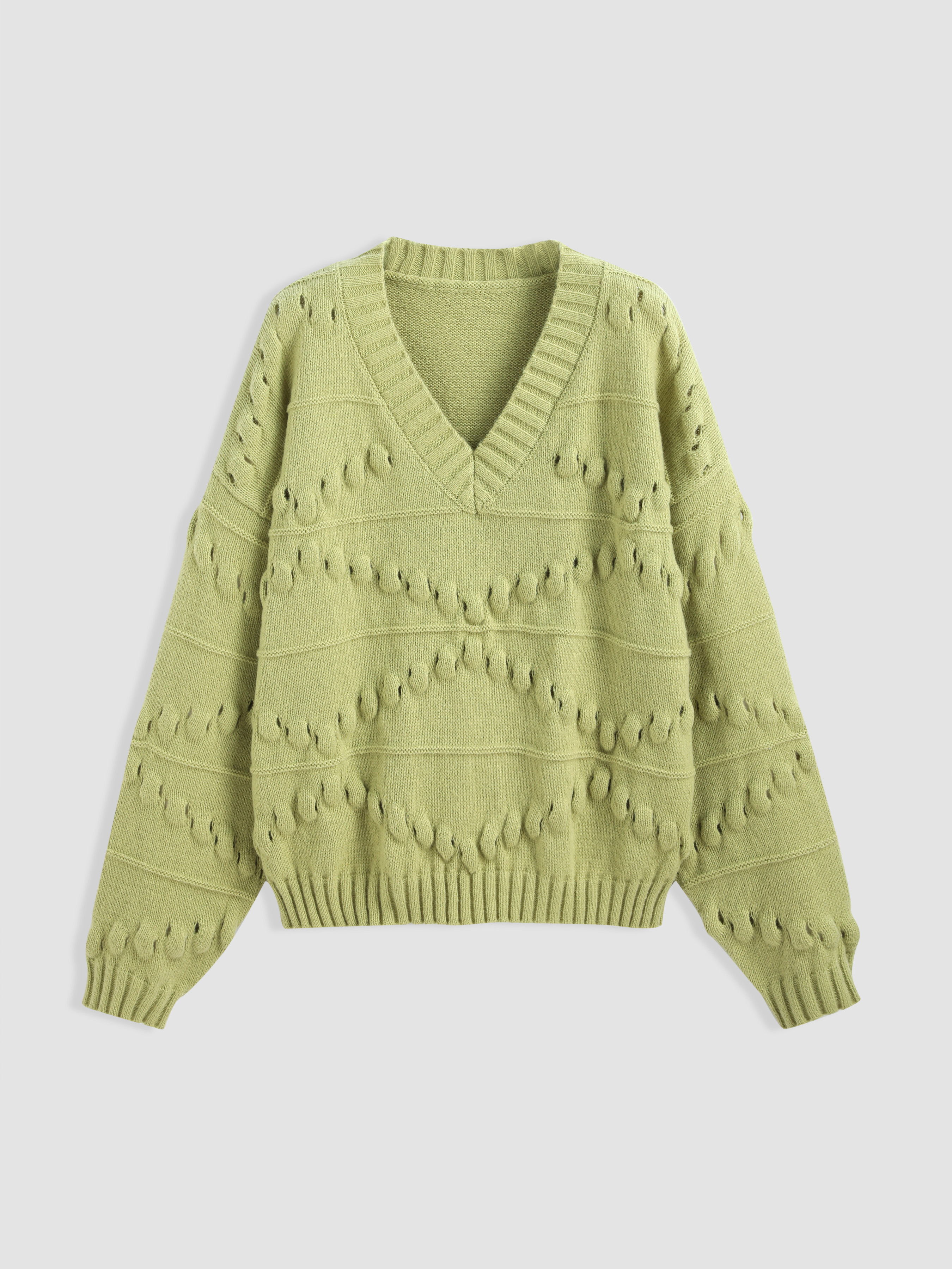 Solid Vneck Knit Long Sleeve Sweater Cider