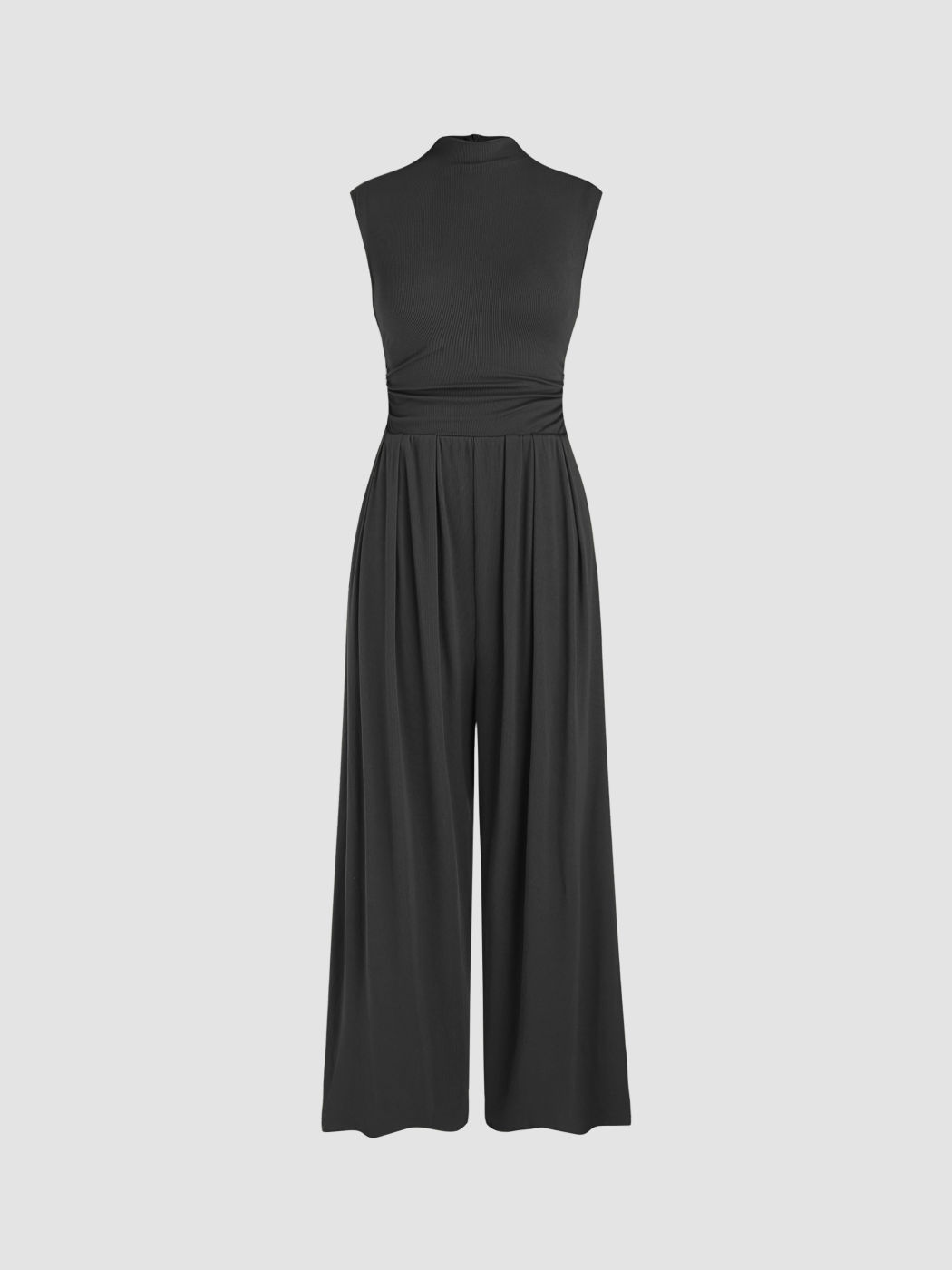 Round Neckline Solid Pleated Jumpsuit