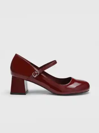 Faux Patent Leather Chunky Heeled Mary Jane Shoes