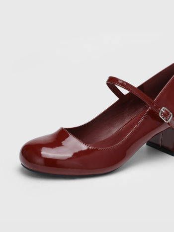 Patent Leather Chunky Heeled Mary Jane Shoes - Cider