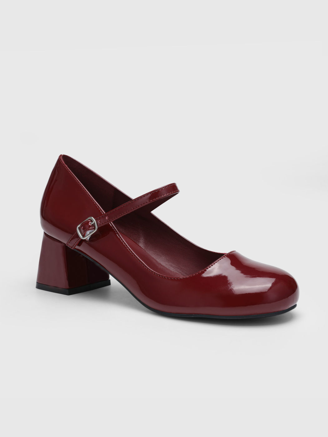 Patent Leather Chunky Heeled Mary Jane Shoes - Cider
