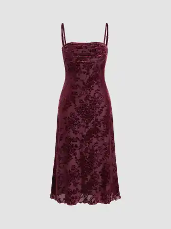  Mesh Rüschen Quadrathals Floral Maxikleid