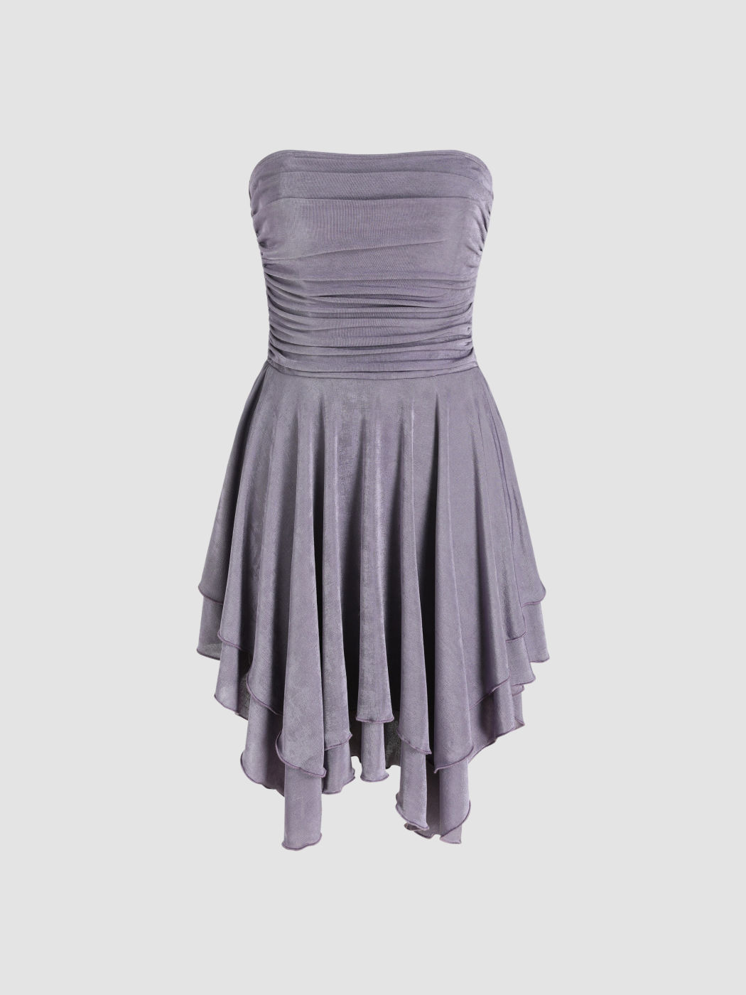 Sun Dresses Solid Ruched Layered Ruffle Tube Mini Dress For Holiday