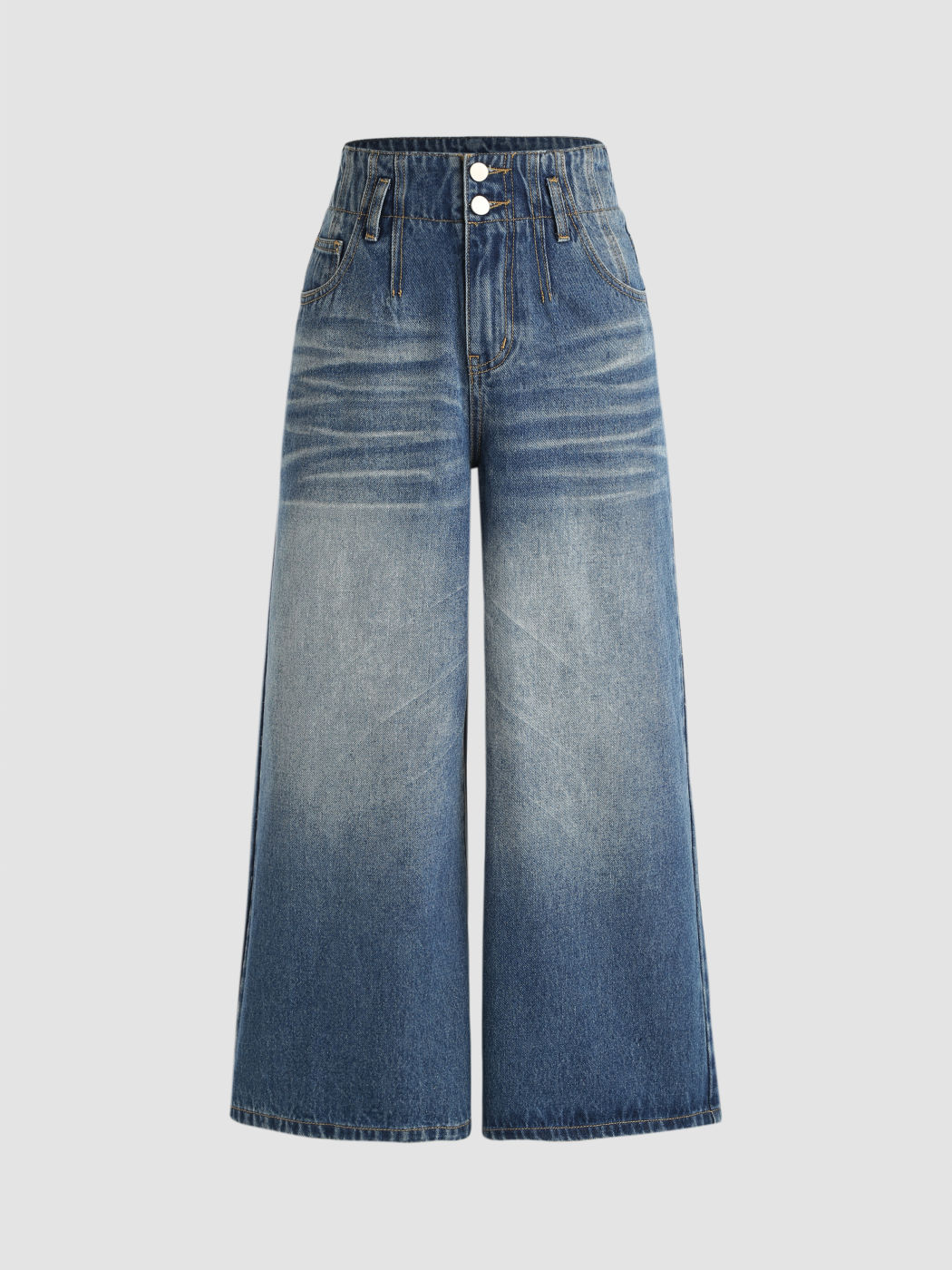 High Rise Washed Button Cropped Wide Leg Jeans