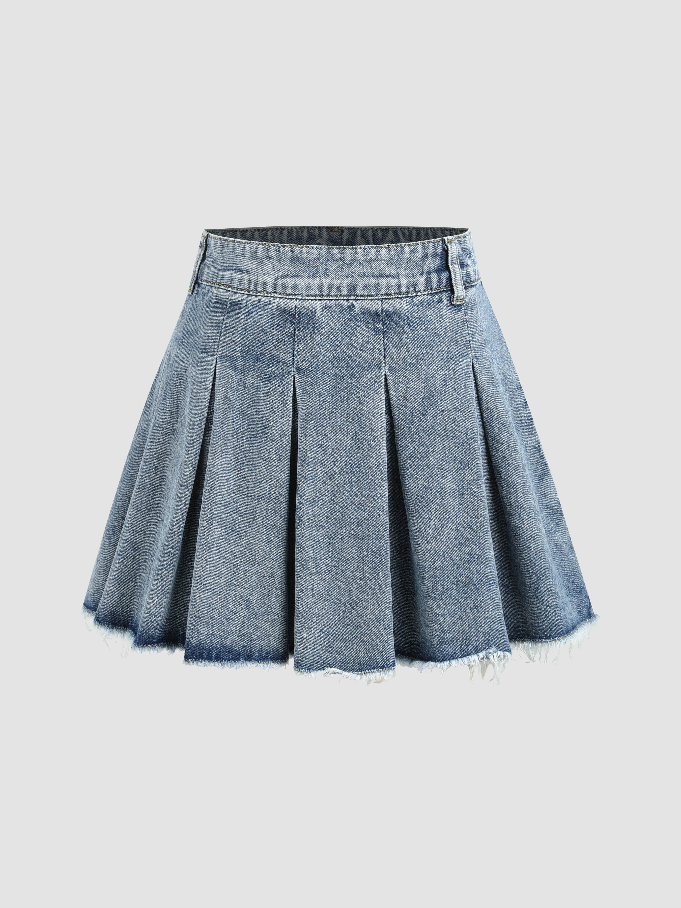 Cowboy Denim Skirts Jean Skirt Western Outfits Preppy Denim Denim High Waist Pleated Raw Hem Mini Skirt For School