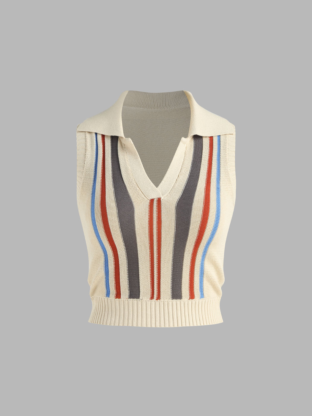 Collar Striped Knitted Crop Top