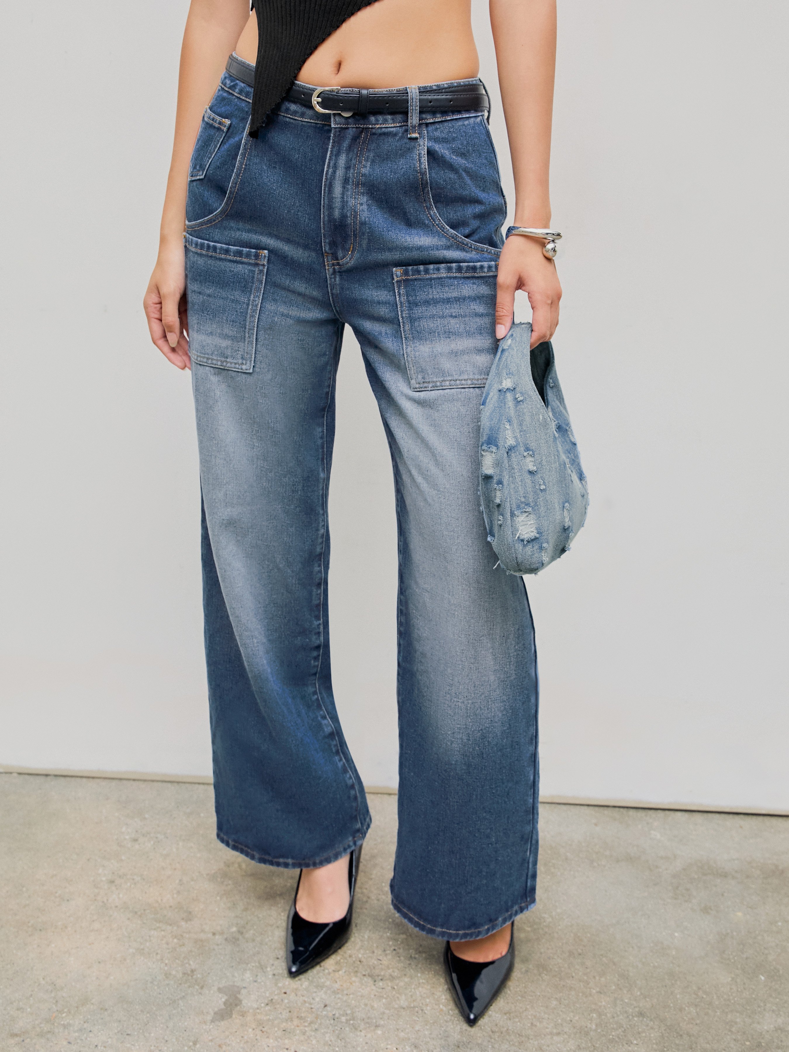 Spot Hole Mid-Waist Straight Jeans main image 1