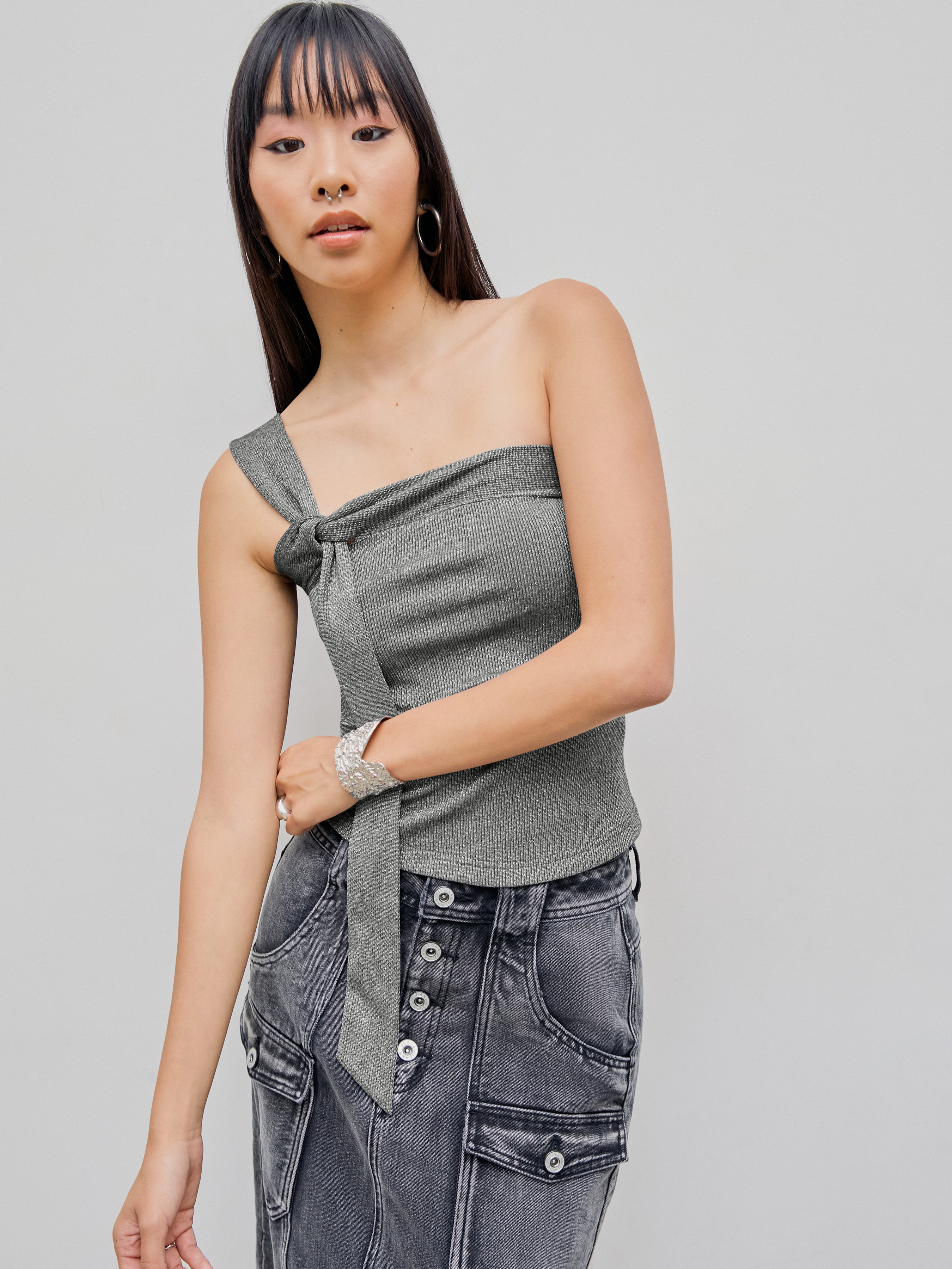 One shoulder discount tie tank top