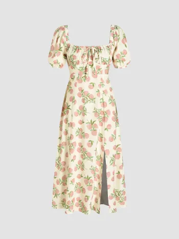 Zitronengeteiltes geknotetes Shirred-Midikleid