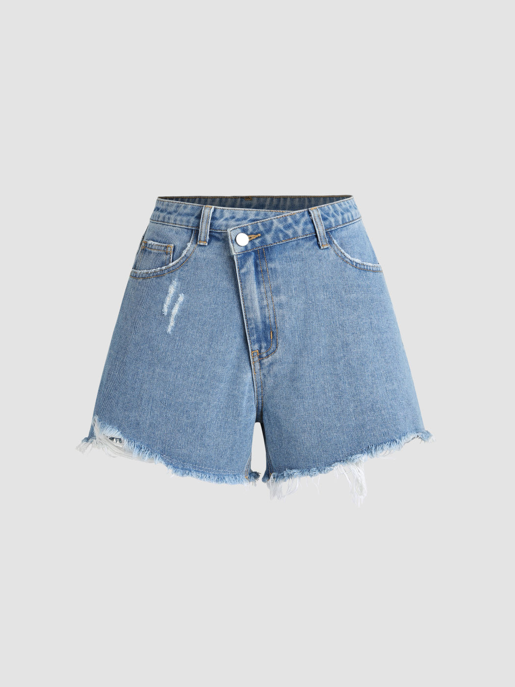 Denim High Waist Asymmetrical Waist Raw Hem Shorts