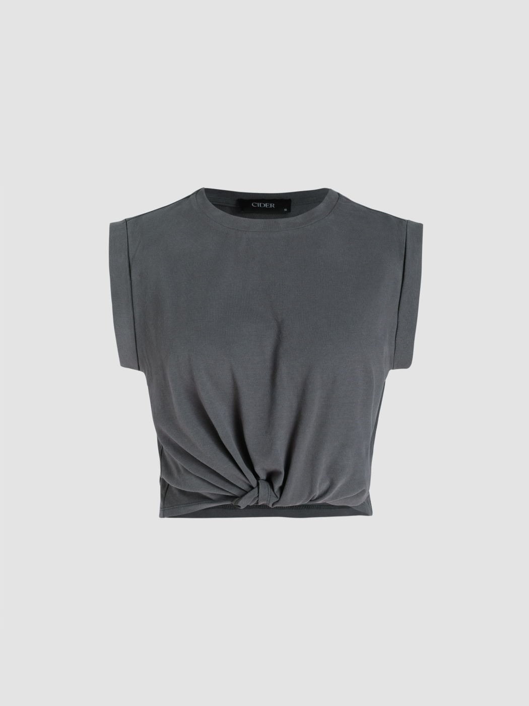 Einfarbiger Crop Top mit gedrehtem Kurzarm und Rundhalsausschnitt
