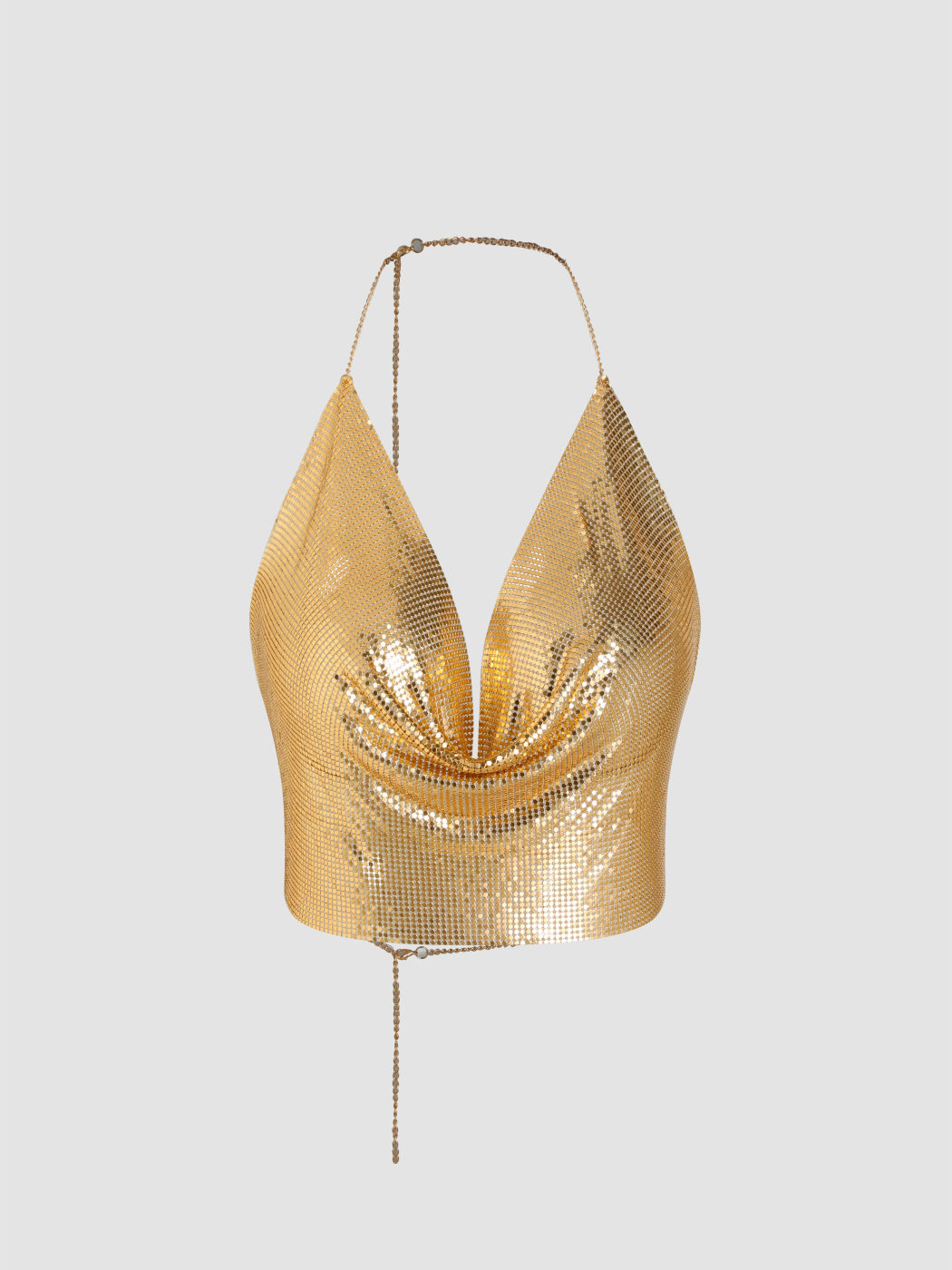  Metallic Cowl Neck Belted Crop Top