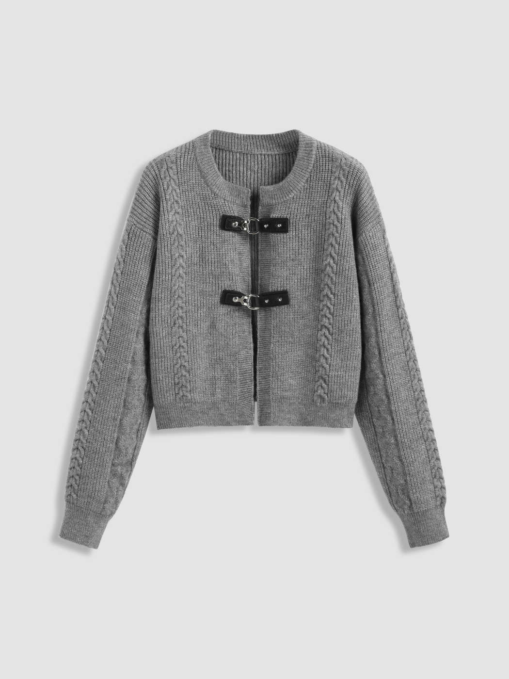 Knit Fabric Round Neck Buckle Cardigan For School Daily Casual
