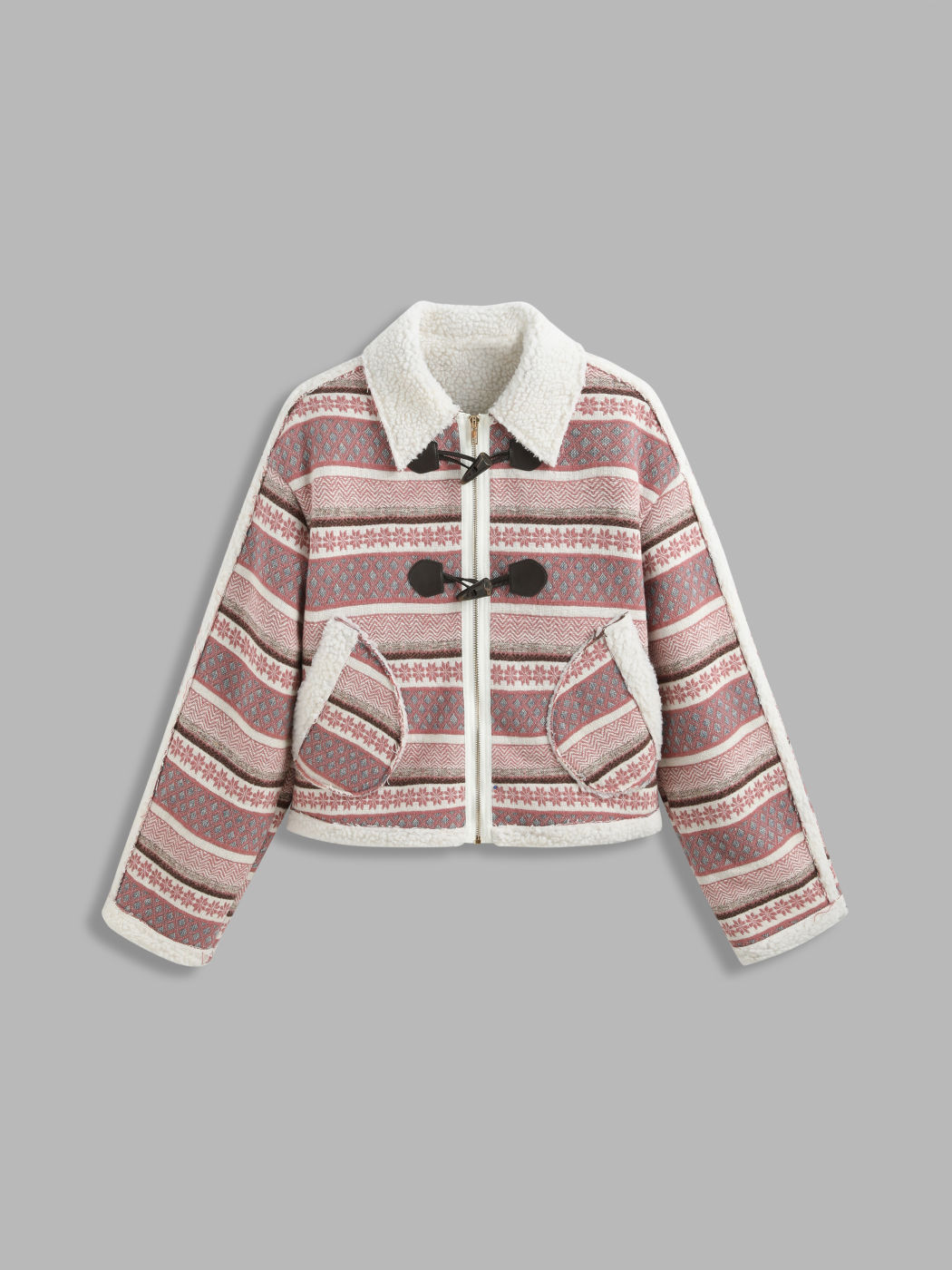  Fleece Kragen Aztec Knopf Jacke