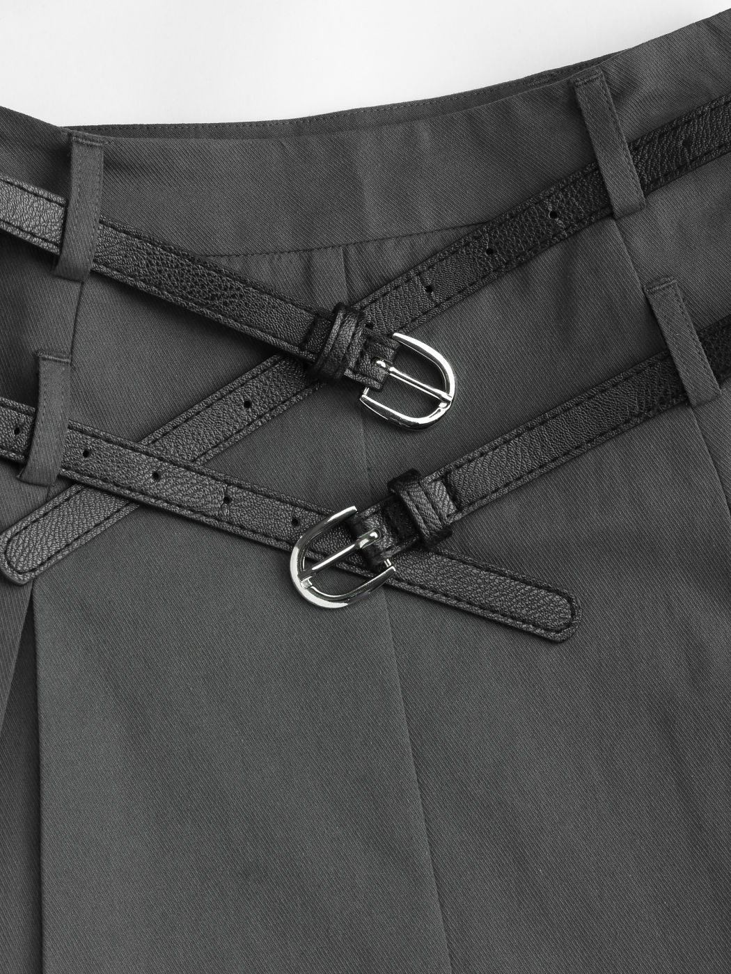  Mittlere Taille Solid Plissierter Maxi-Rock mit Gürtel