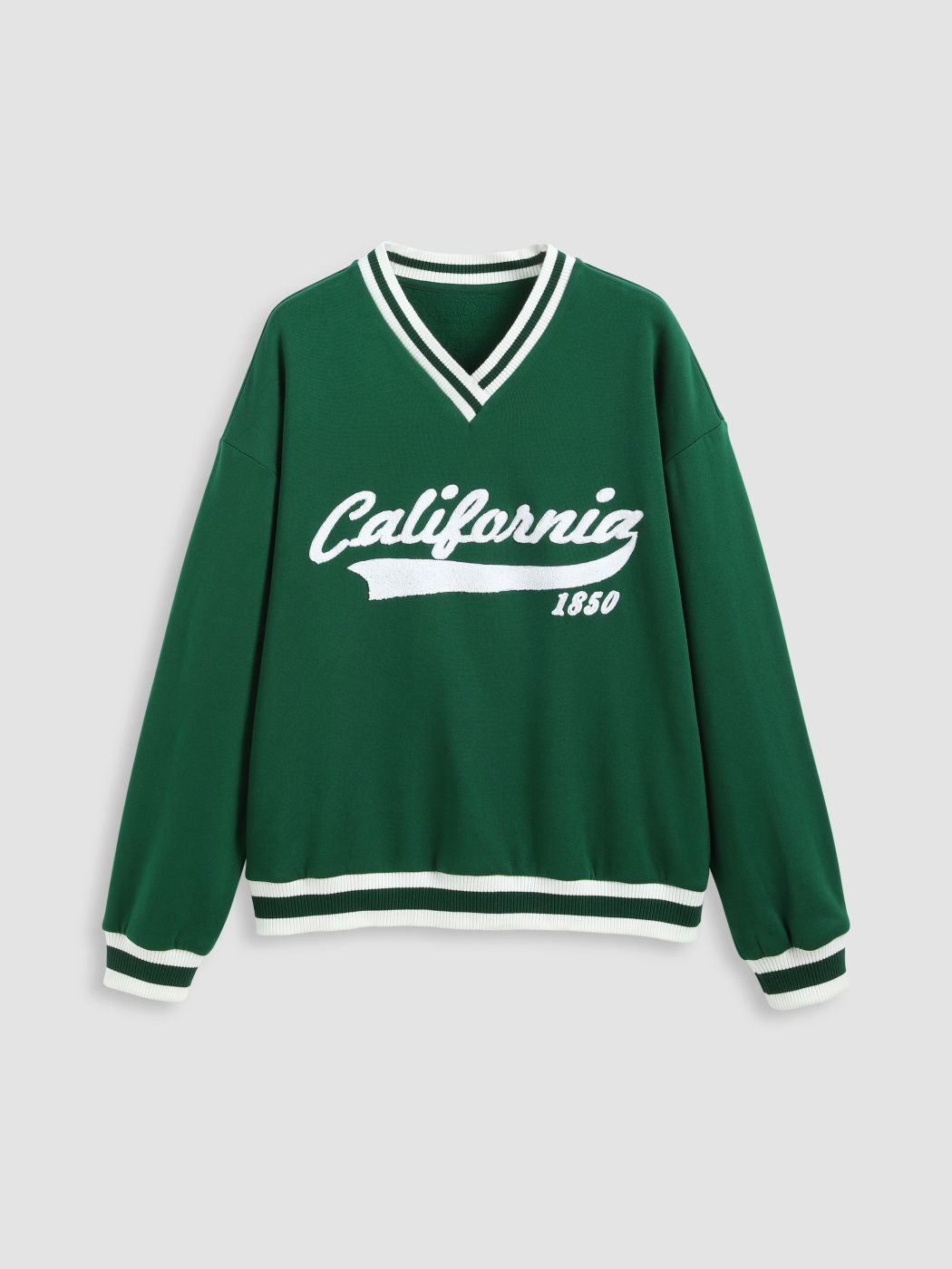  V-Ausschnitt Buchstaben-Patch Langarm Sweatshirt
