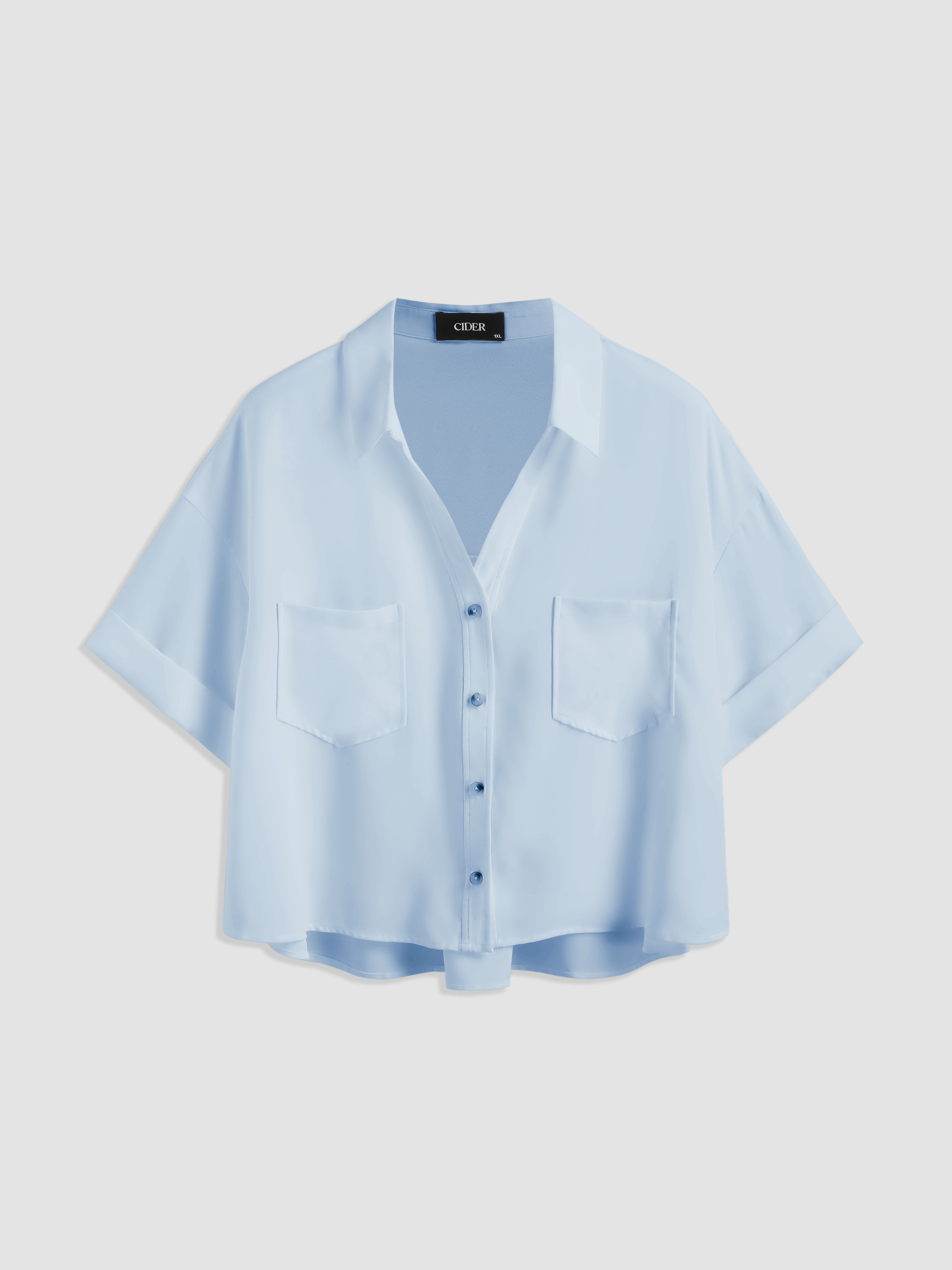 Curve & Plus Collar Pocket Short Sleeve Blouse