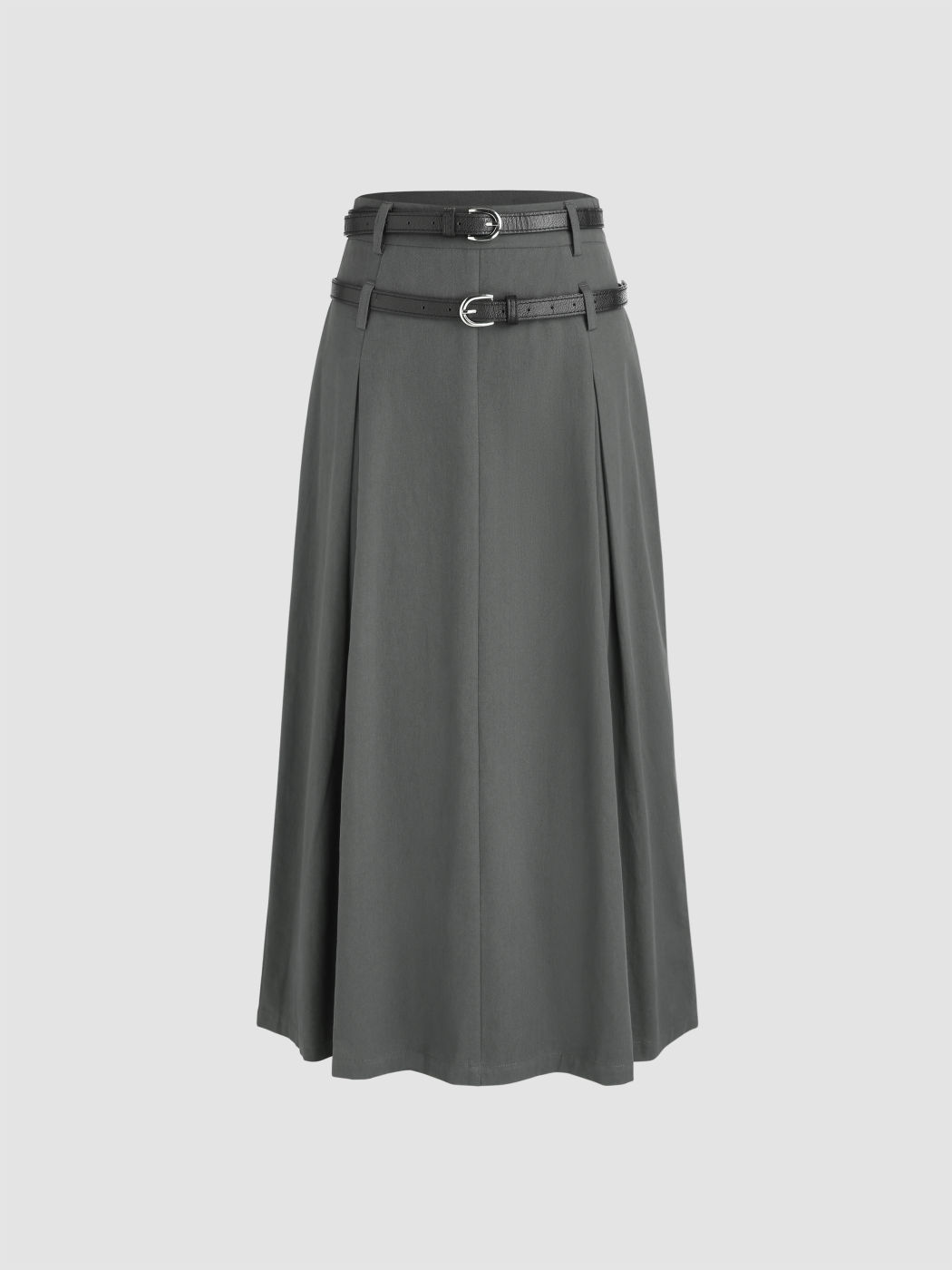  Mittlere Taille Solid Plissierter Maxi-Rock mit Gürtel