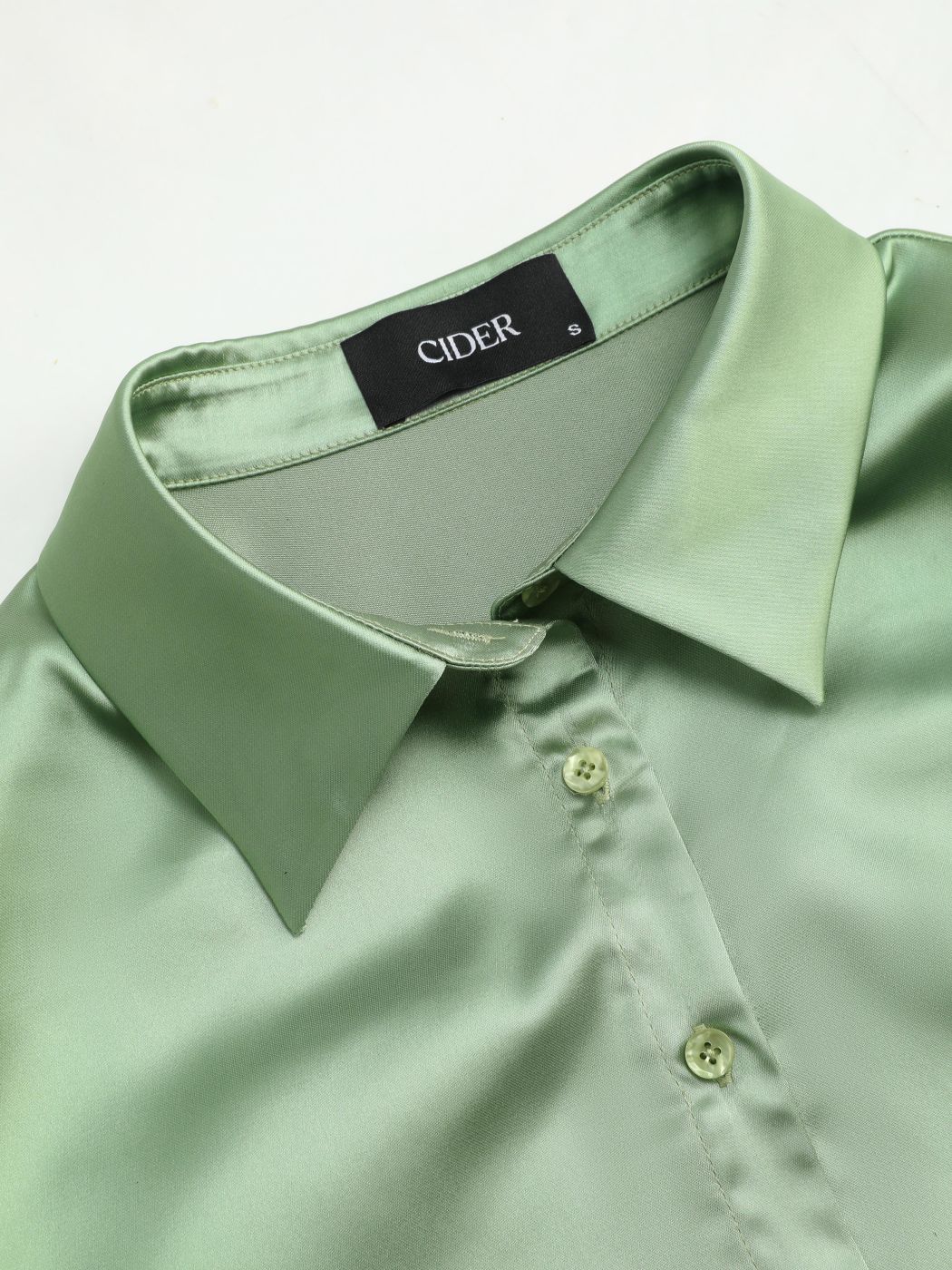 Satin Collar Solid Button Long Sleeve Crop Shirt