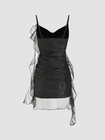 Cowl Neck Ruffle Hem Mini Dress
