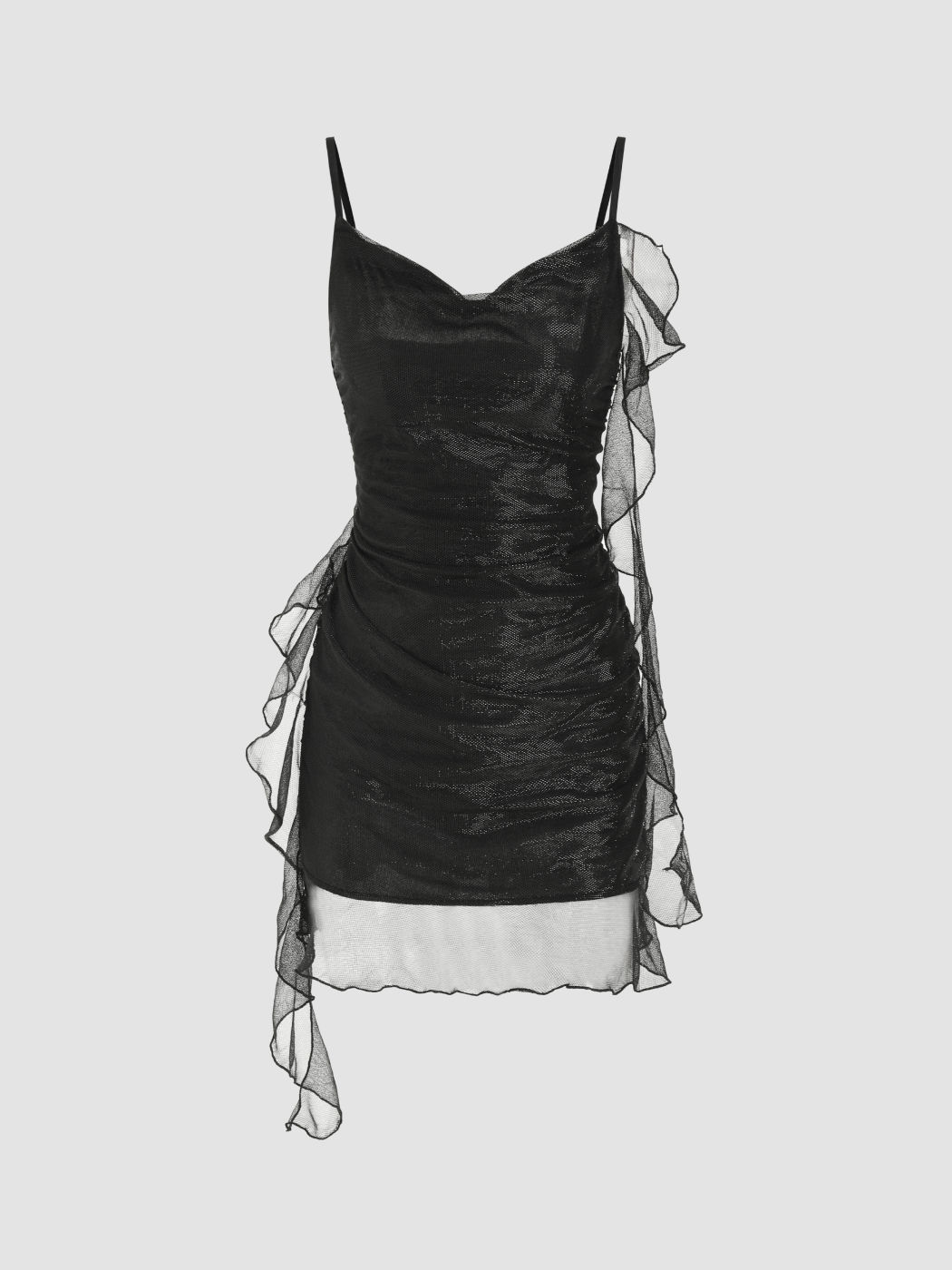 Cowl Neck Ruffle Hem Mini Dress