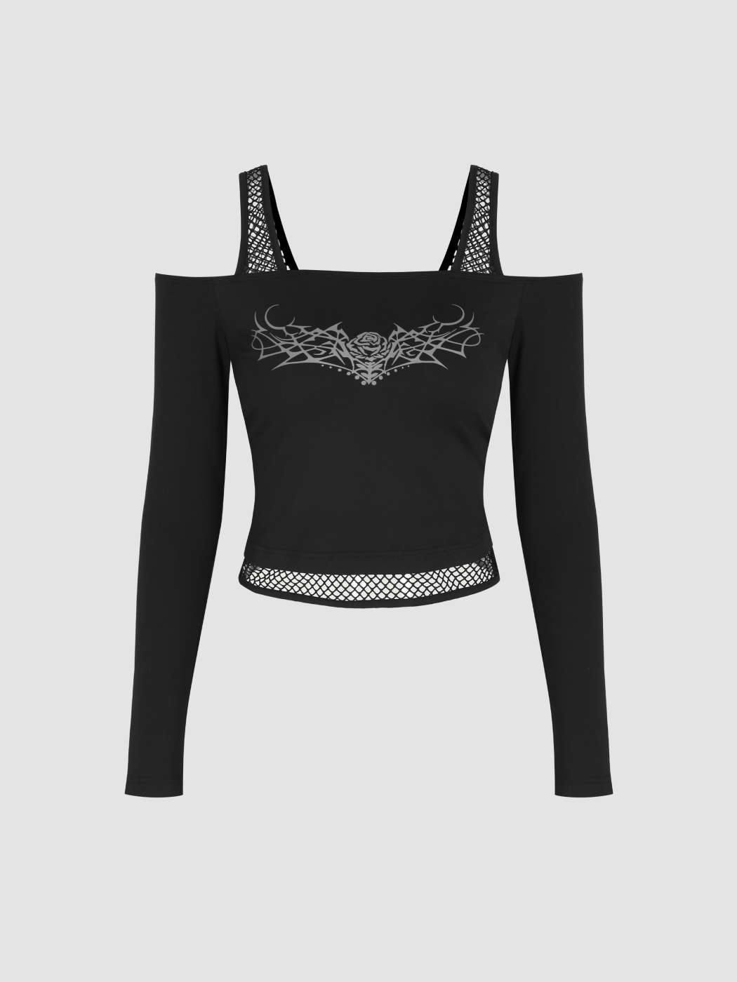 Jersey Jersey Cold Shoulder Flower Graphic Hollow Out Long Sleeve