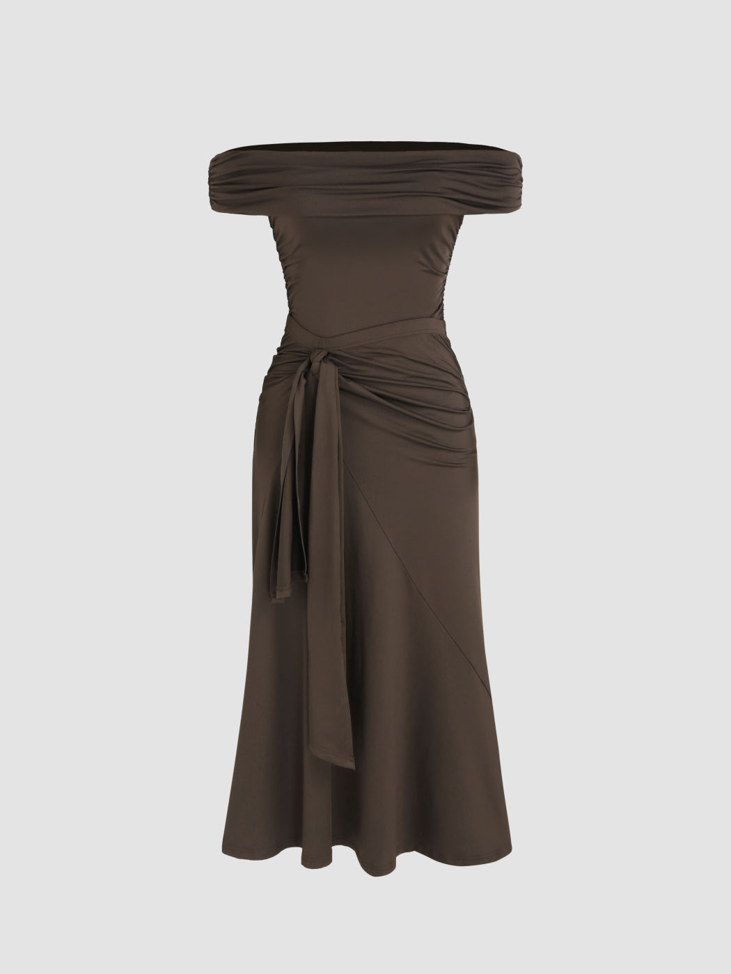 Off-shoulder Ruched Bodysuit & Twist Midi Skirt Set