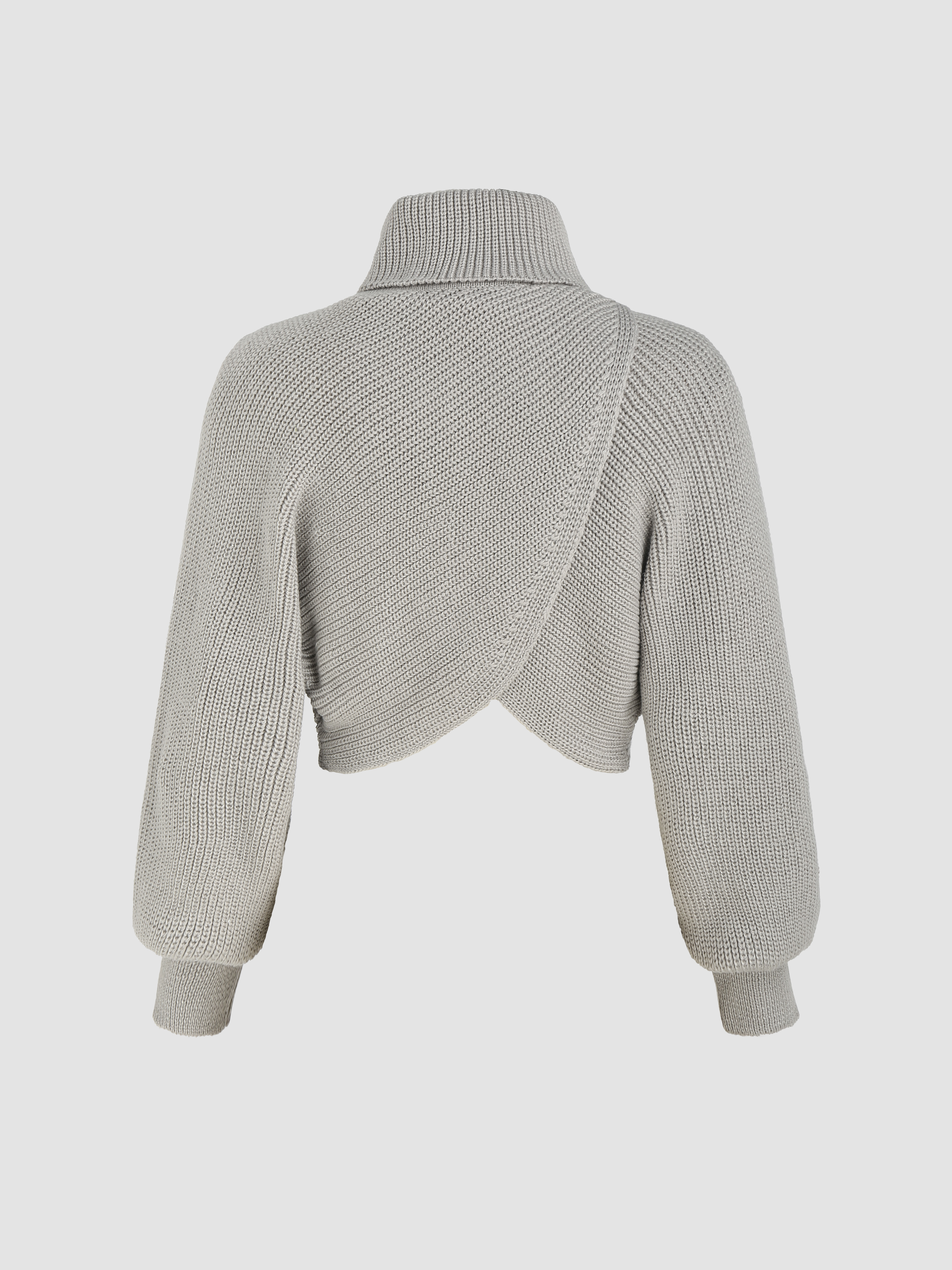 High Neck Solid Knitted Long Sleeve Crop Sweater Cider