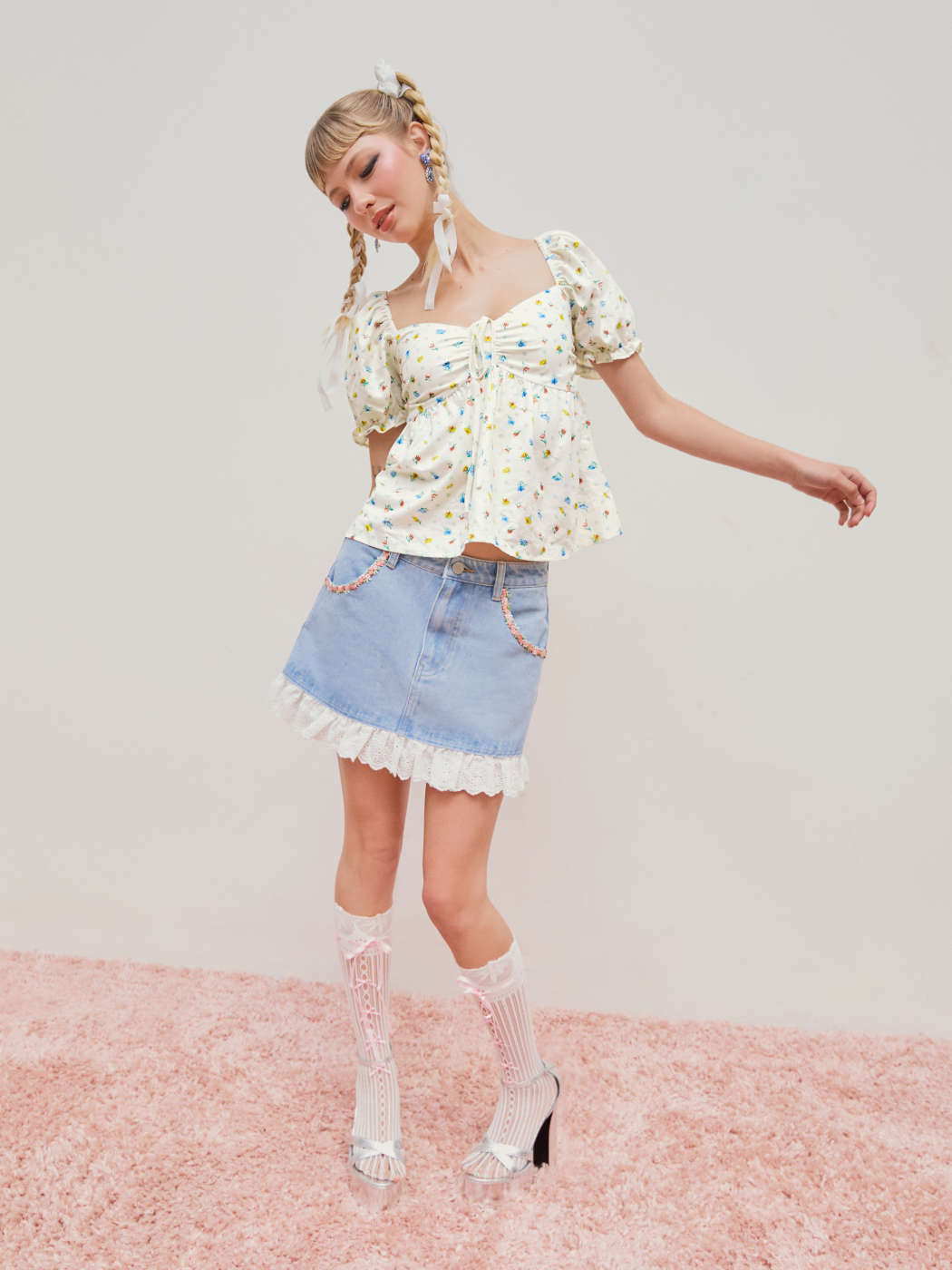 Denim Skirts Jean Skirt Denim Denim High Waist Ruffle Flowers Mini