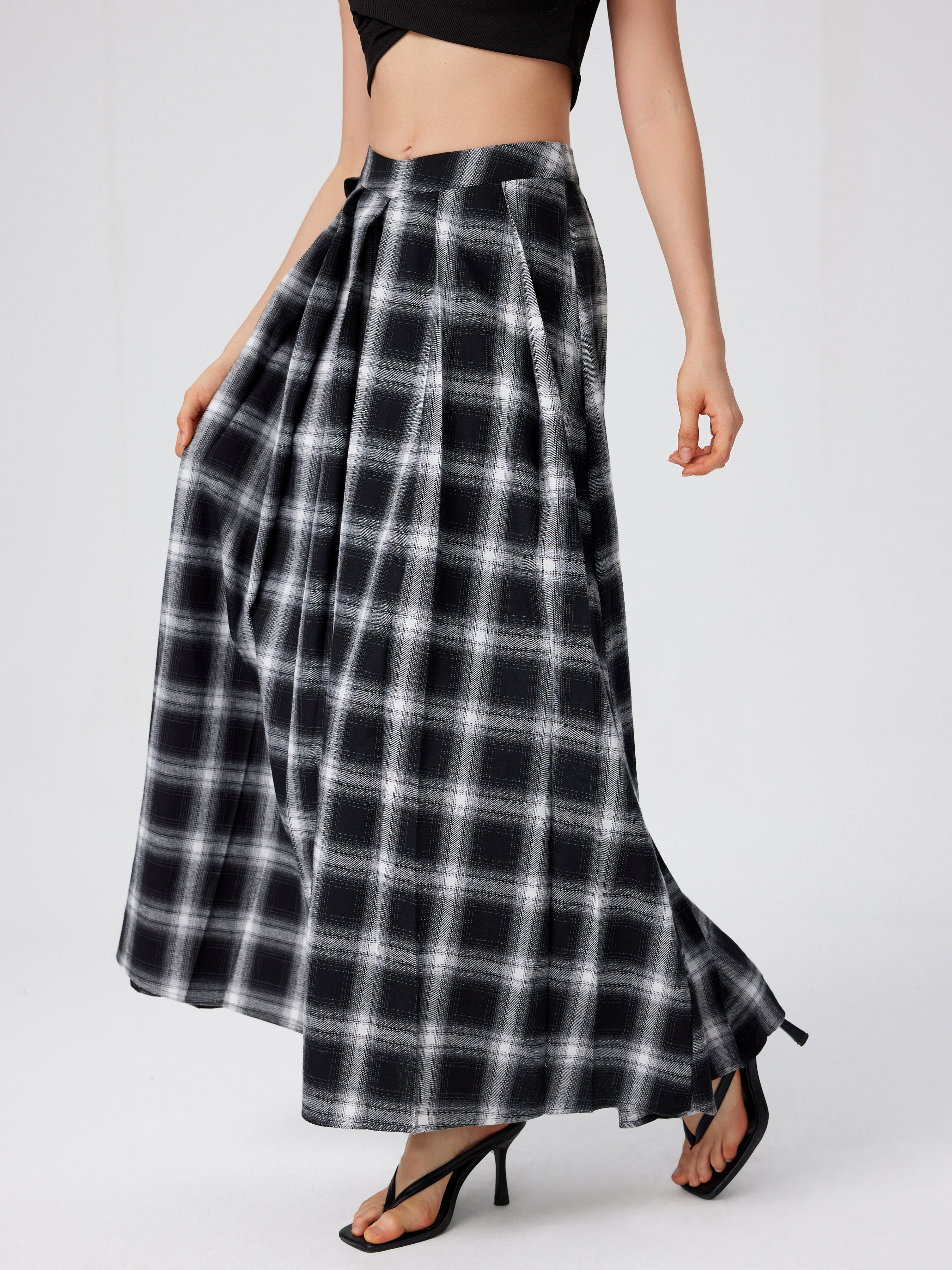 Maxi high outlet waisted plaid skirt