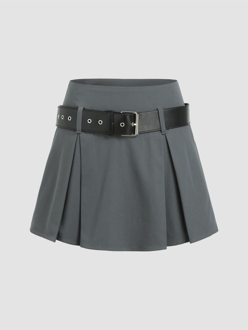  Einfarbiger Mittelhoch Plissierter Skort mit Gürtel