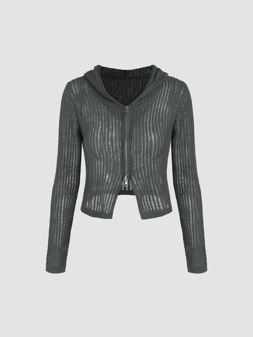 Solid Strickjacke mit Kapuze und Reißverschluss