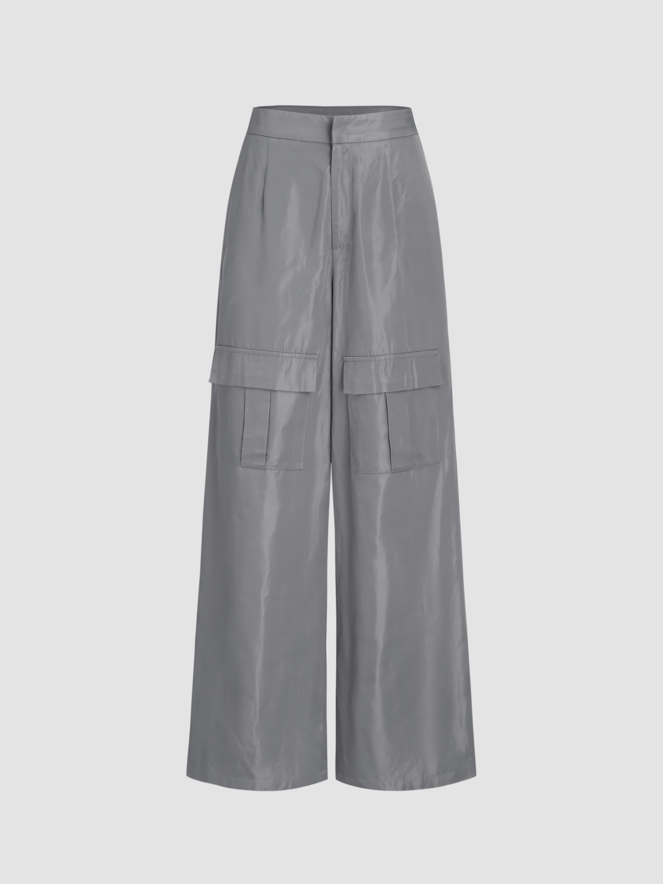 High Waist Solid Cargo Wide Leg Trousers - Cider