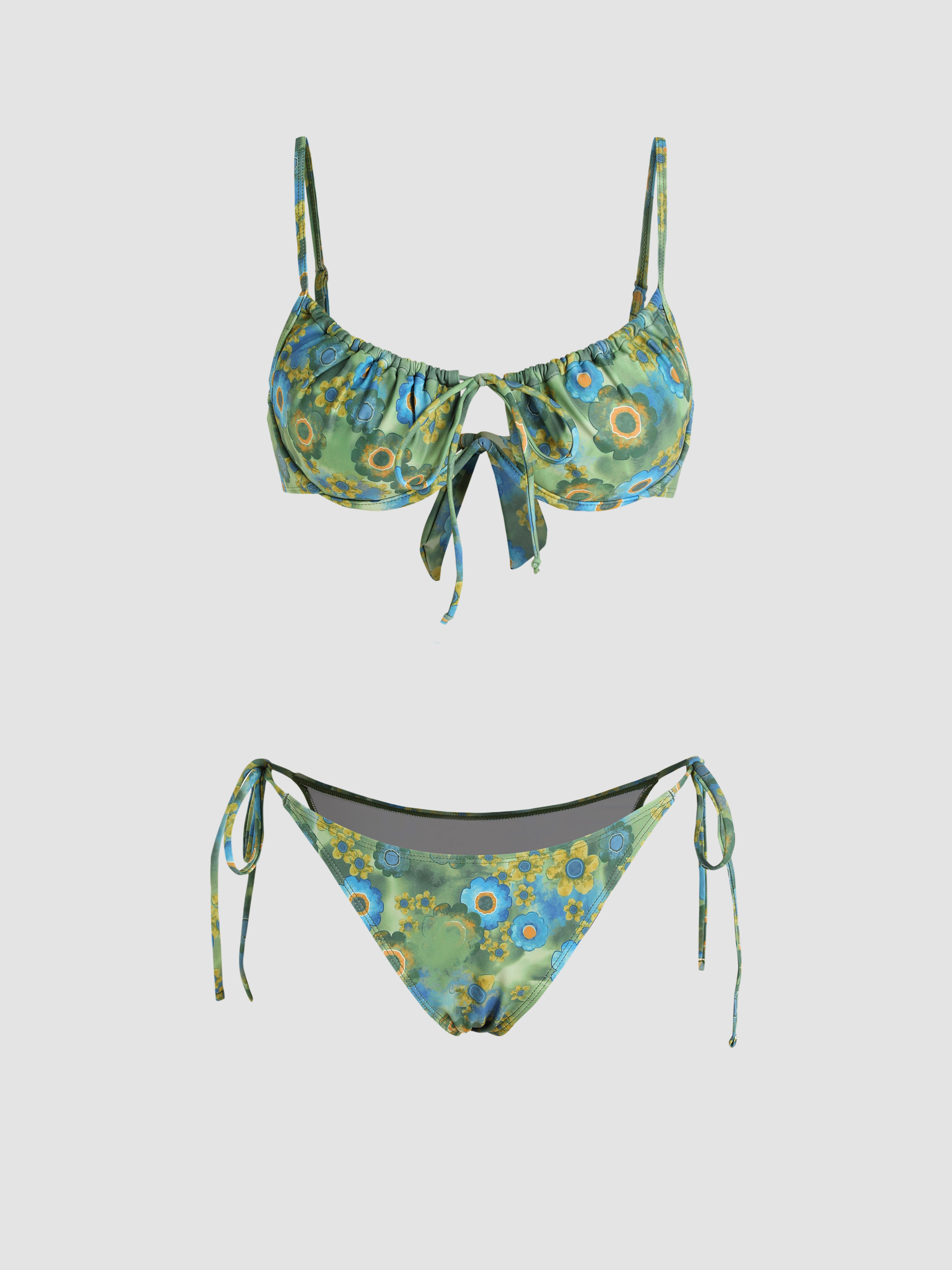 Floral Underwire Uplifting Tie Side Bikini Set Cider 5659