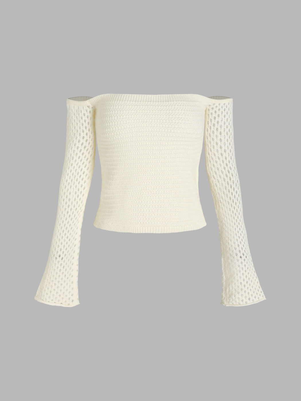 Knit Fabric Knit Off-shoulder Hollow Out Long Sleeve Top For Holiday