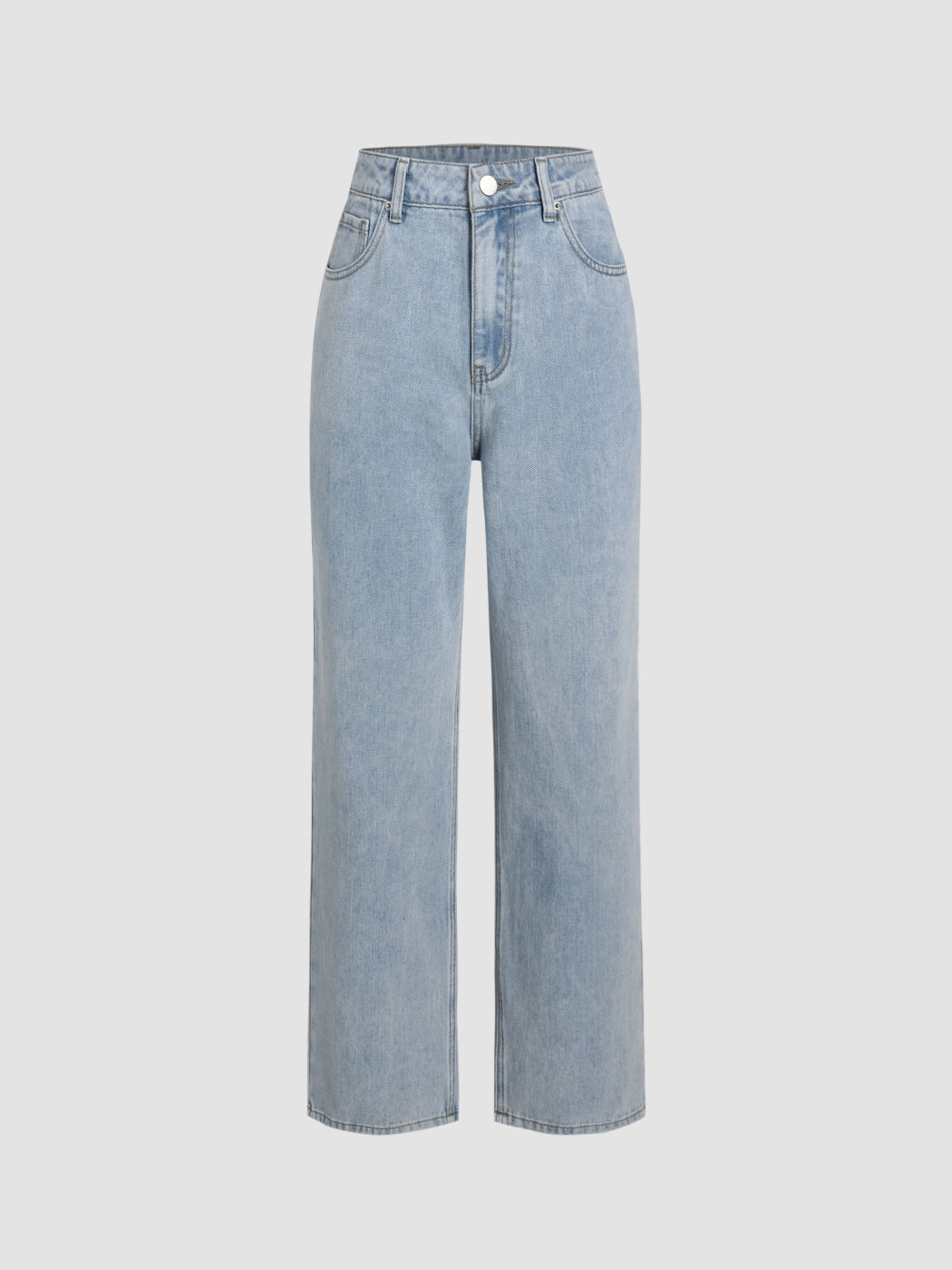 Solid High Rise Pocket Straight Leg Jeans