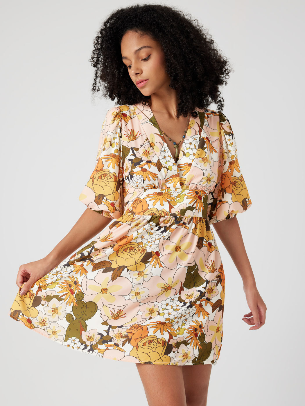 Woven Floral V-neck Ruffle Mini Dress For Vacation Holiday