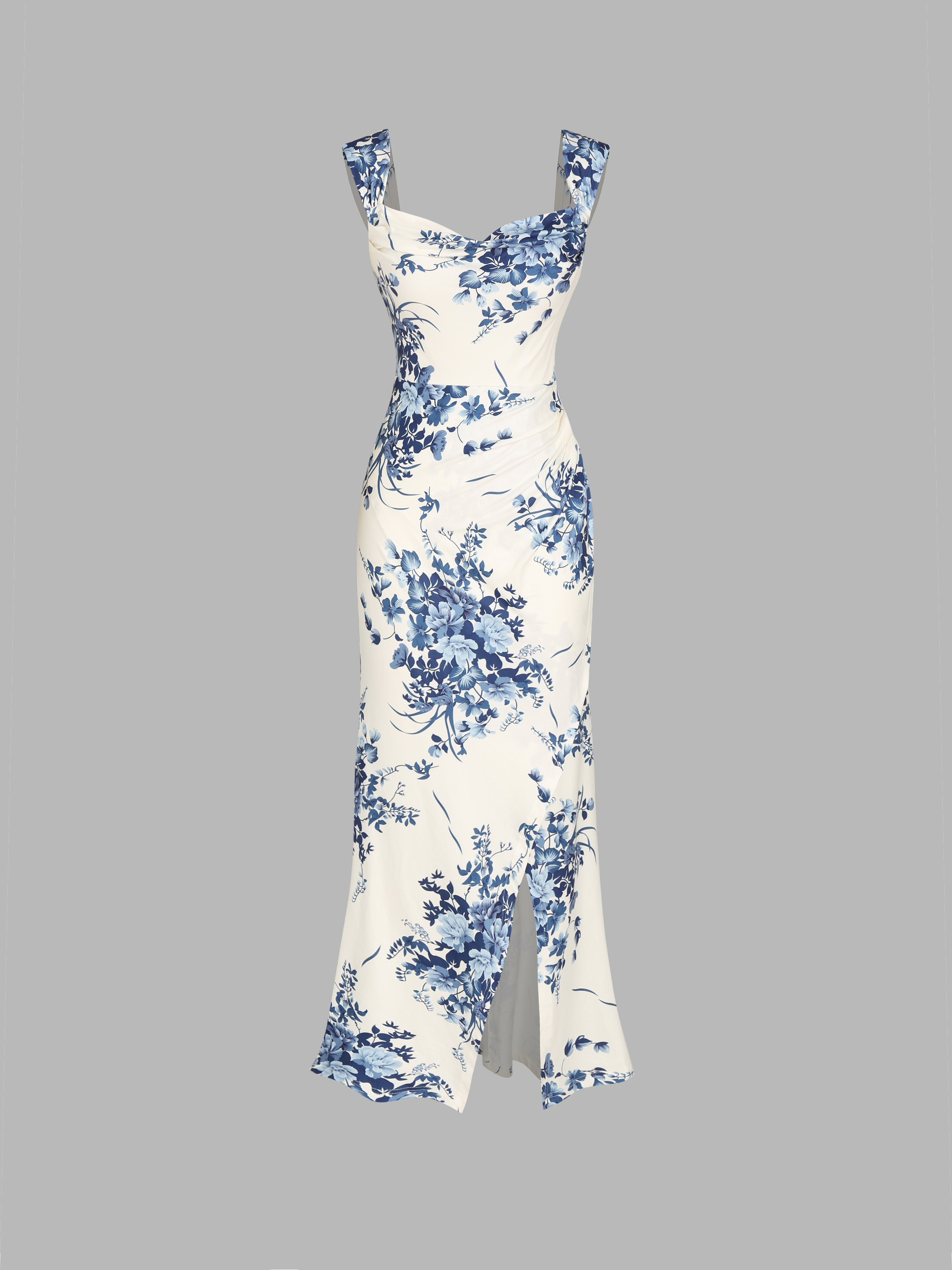 Formal Dresses Woven Square Neck Solid Floral Split Maxi
