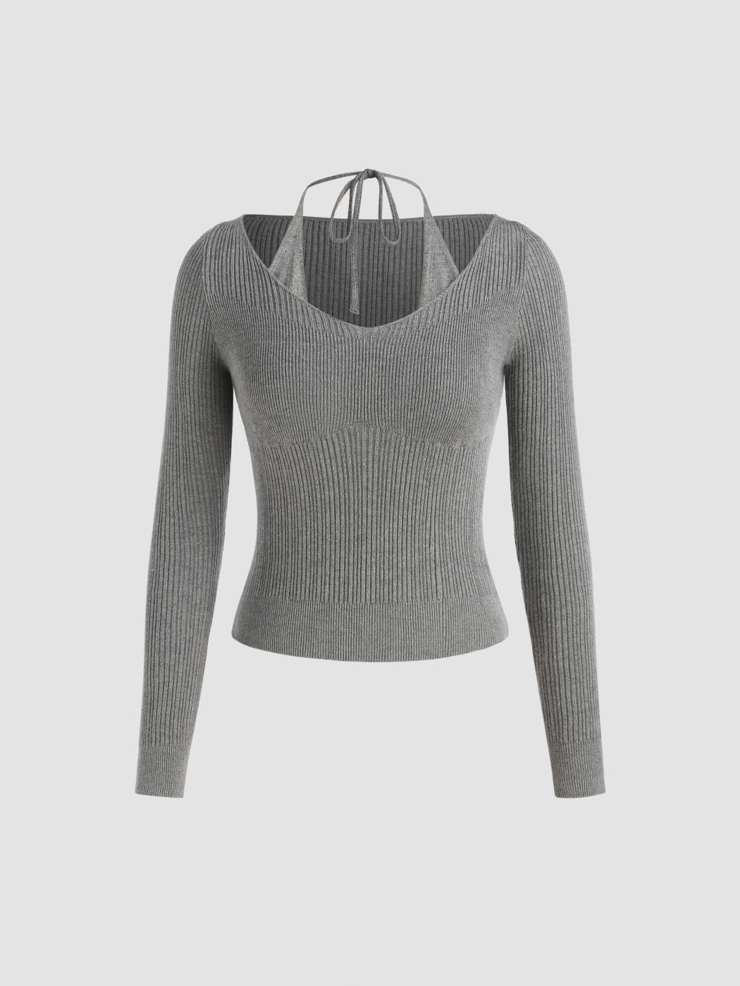 Halter Neckline Drawstring Long Sleeve Top